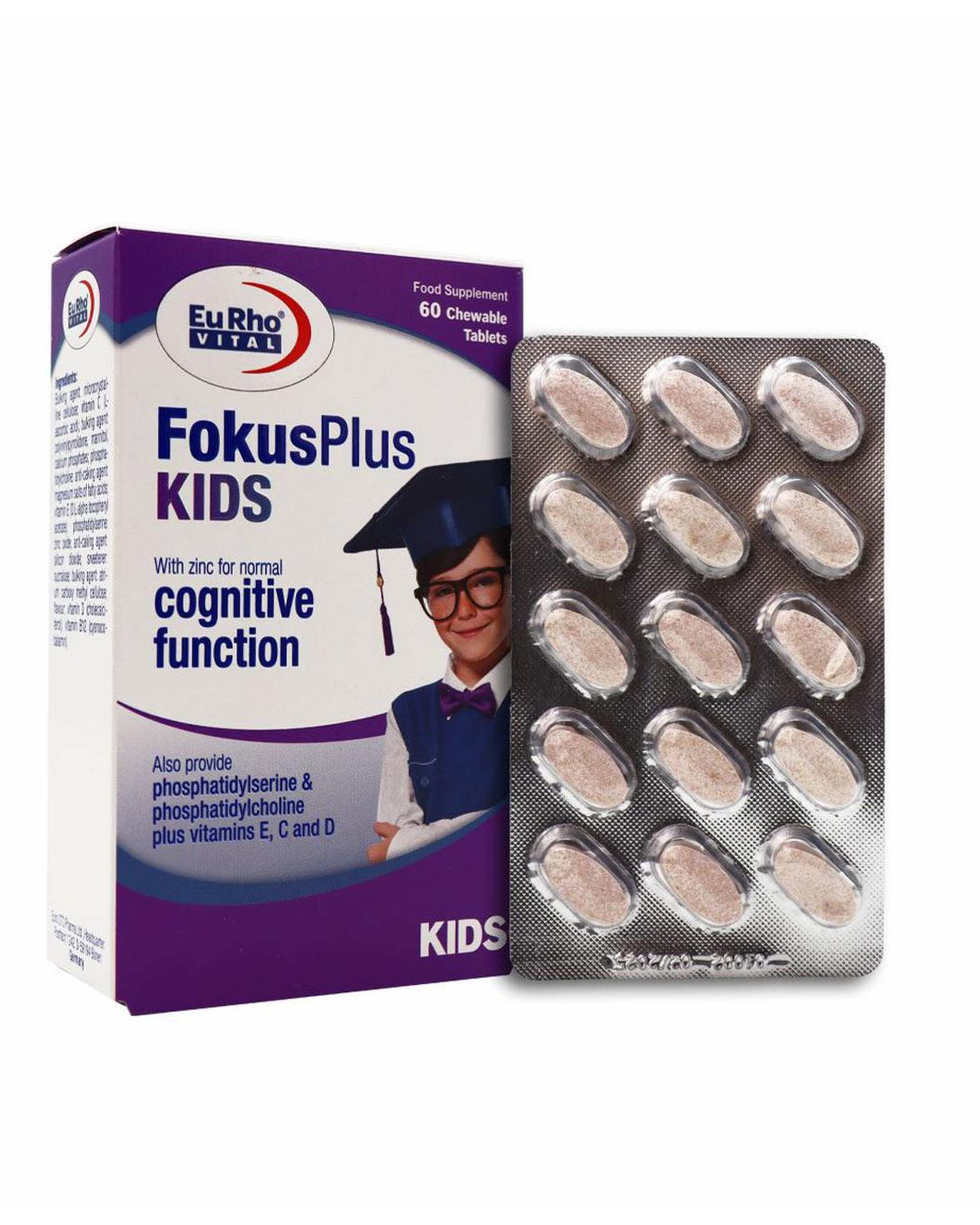 قرص فوکوس پلاس کیدز یوروویتال بسته 60 عددی