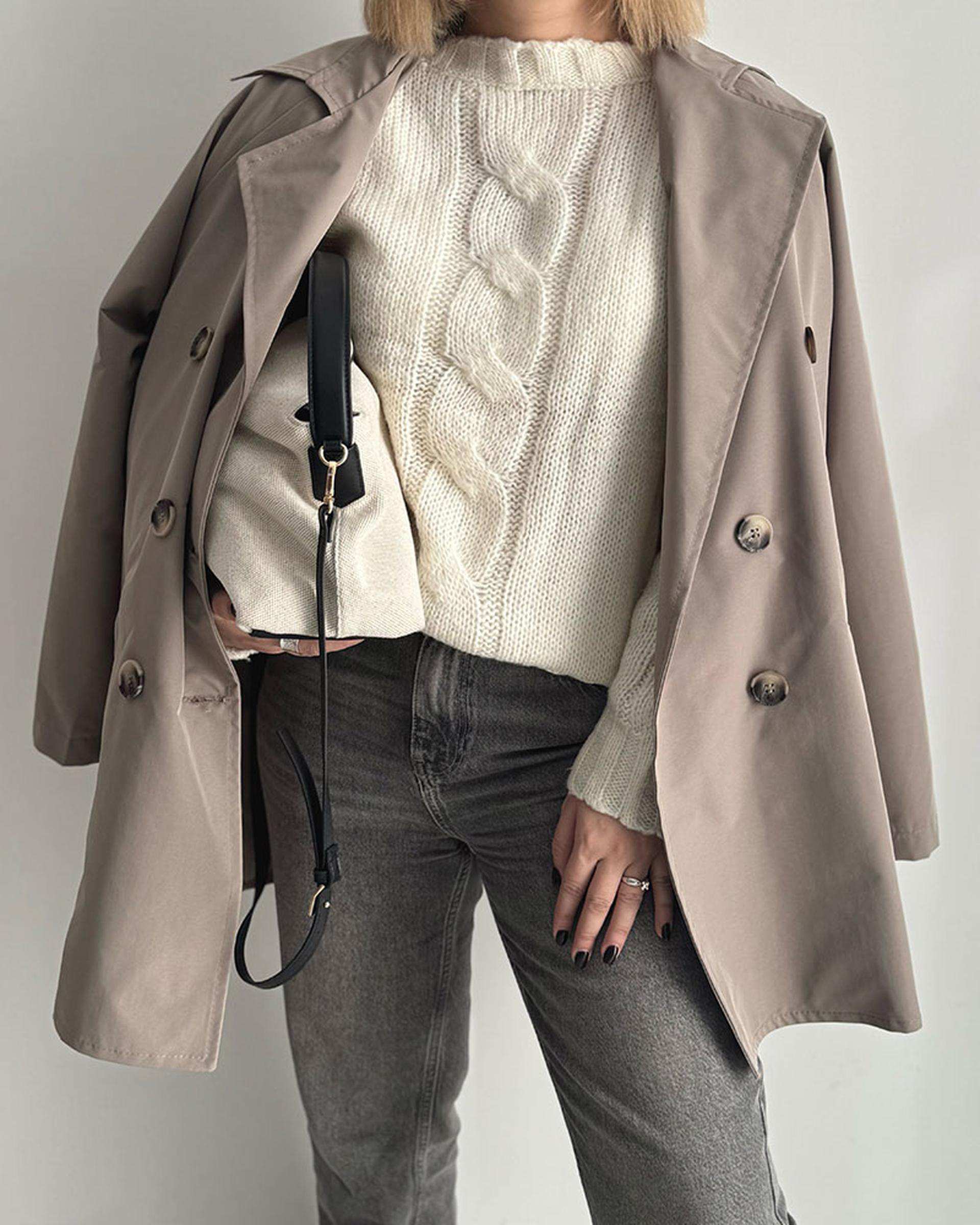 ترنچ کت زنانه قد 80 خاکی نگار ندایی Negar Nedaei مدل Chill