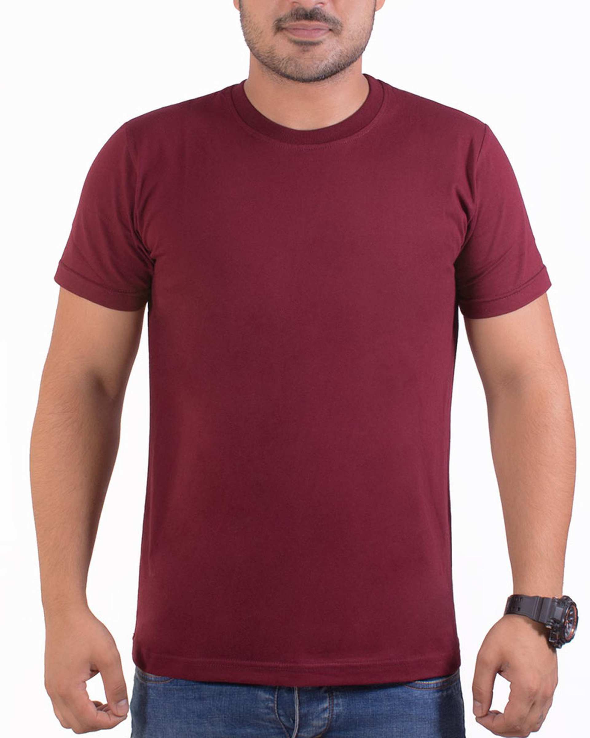 تی شرت مردانه زرشکی سیمپل ورز Simple wears کد TSS590