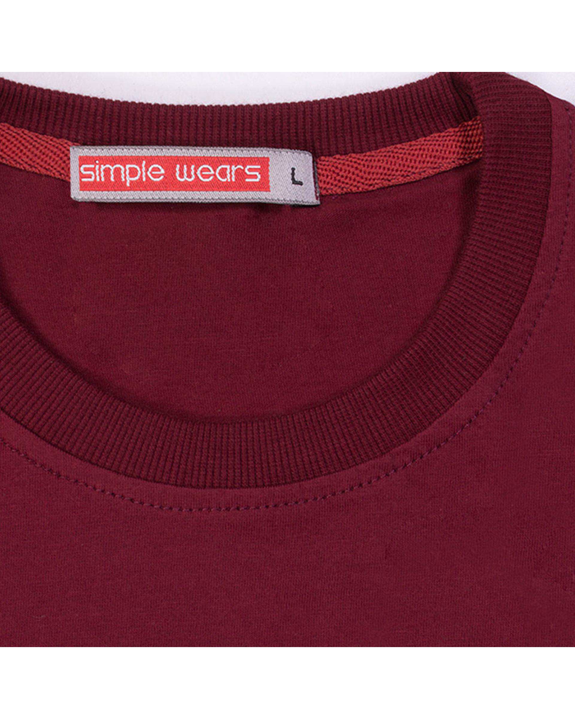 تی شرت مردانه زرشکی سیمپل ورز Simple wears کد TSS590