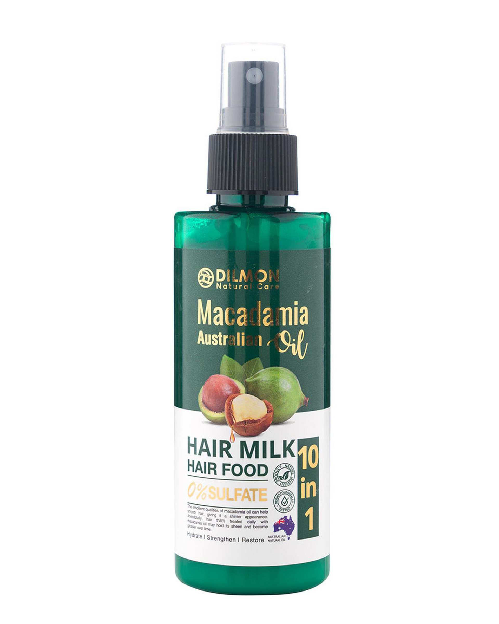 اسپری شیر مو 10 کاره دیلمون Dilmon حاوی روغن ماکادمیا مناسب انواع مو حجم 150ml