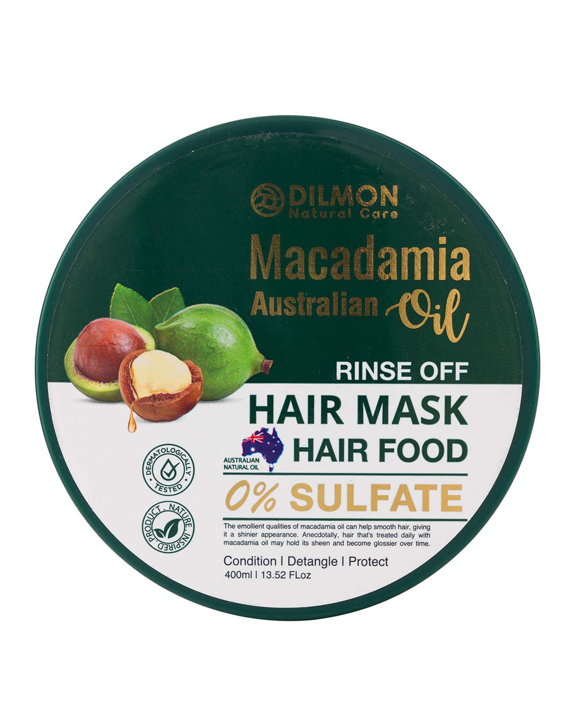 ماسک مو دیلمون Dilmon بدون سولفات حاوی روغن ماکادمیا حجم 400ml