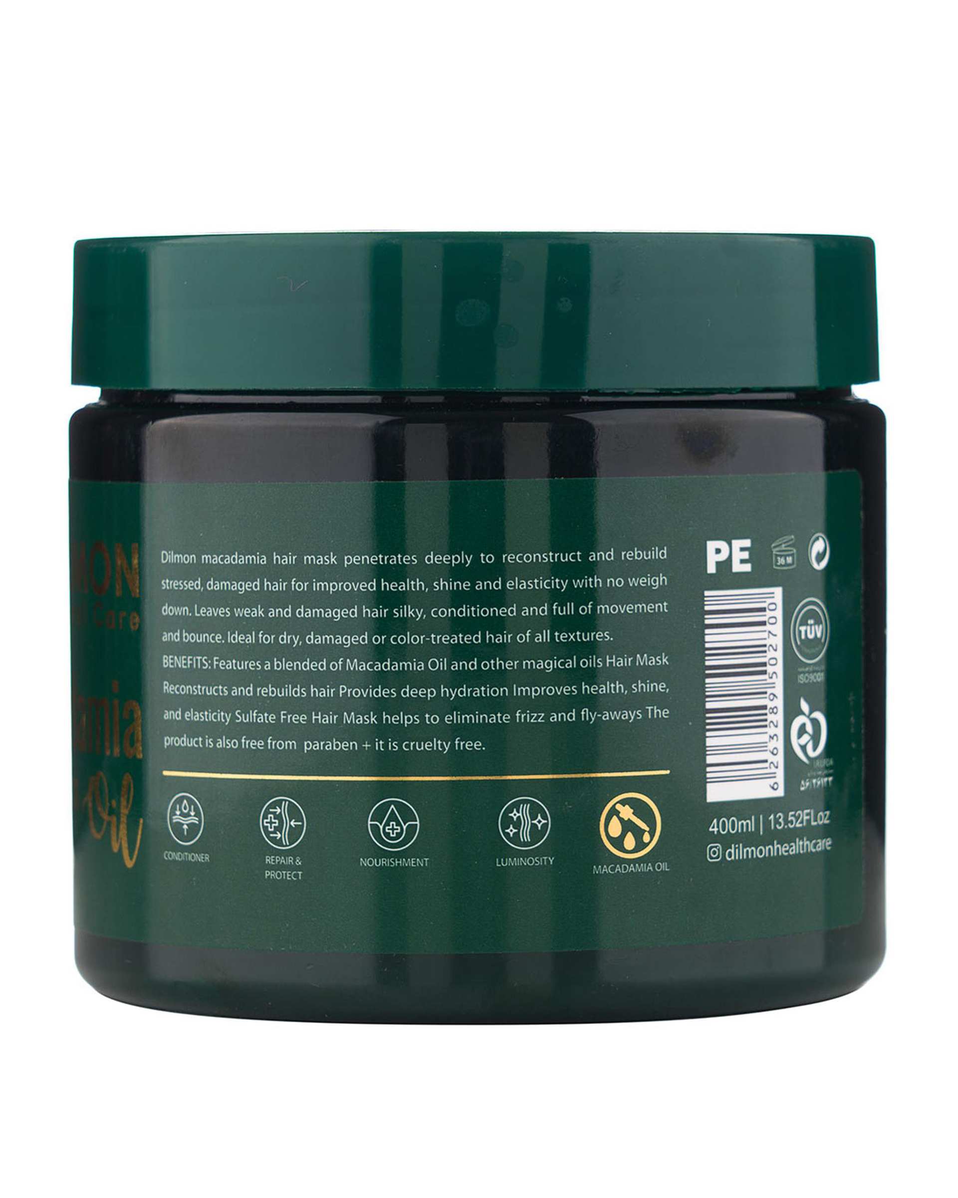 ماسک مو دیلمون Dilmon بدون سولفات حاوی روغن ماکادمیا حجم 400ml
