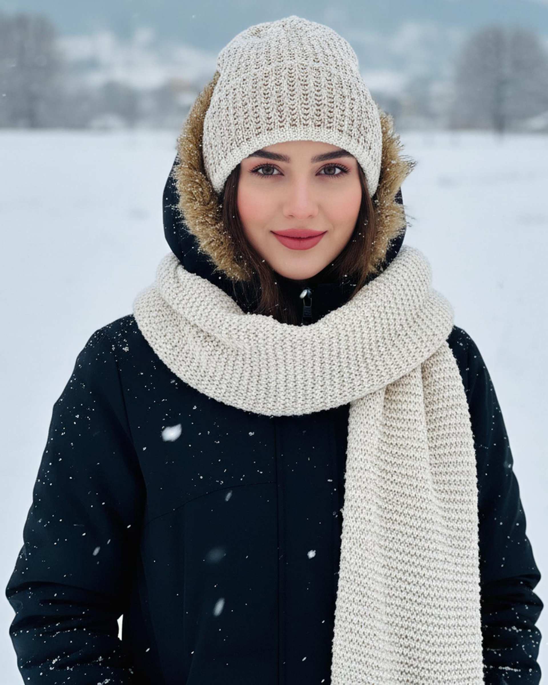 ست کلاه و شال گردن دخترانه ریپ پولک دار کرم ملورینا Melorina کد 2109