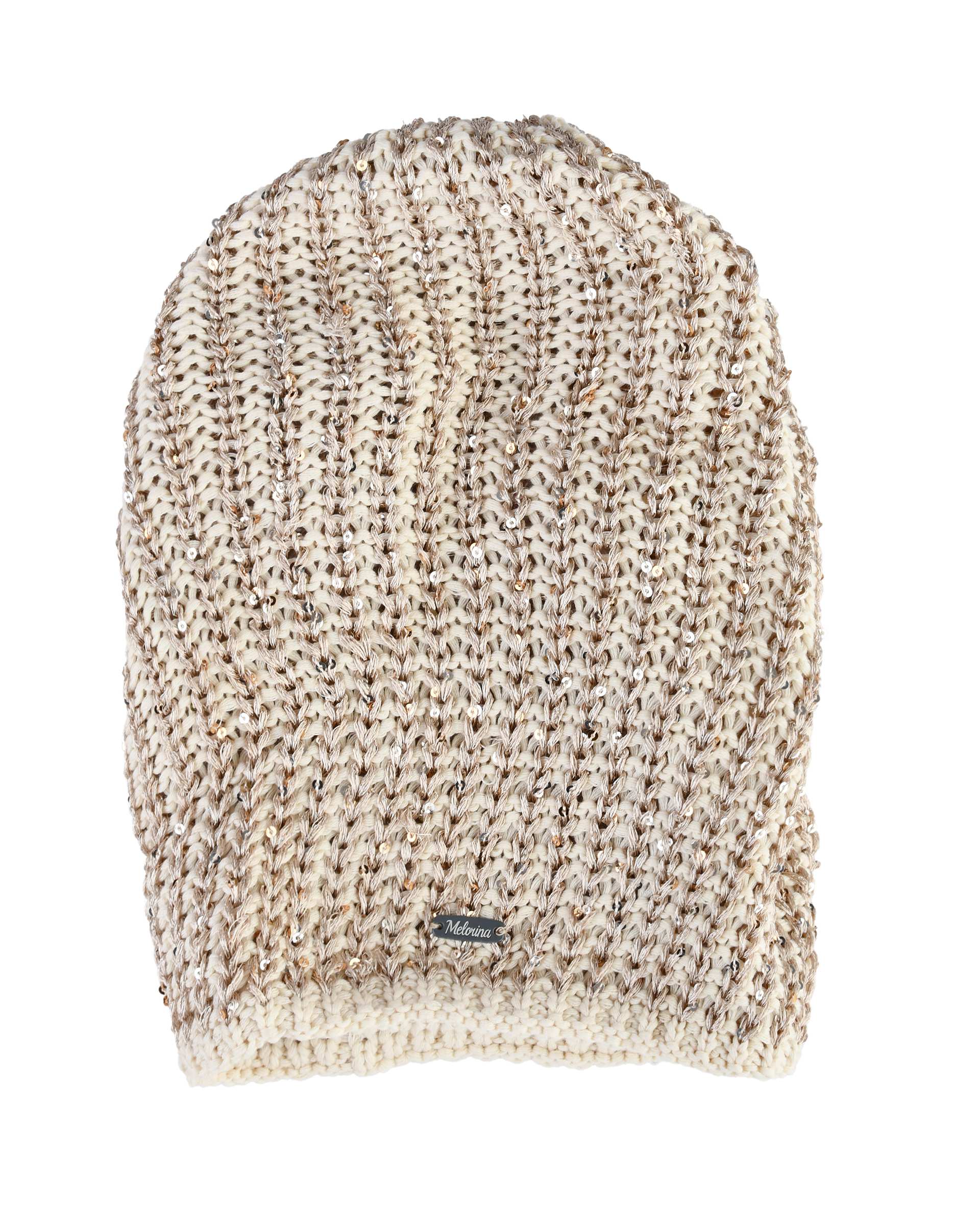 ست کلاه و شال گردن دخترانه ریپ پولک دار کرم ملورینا Melorina کد 2109