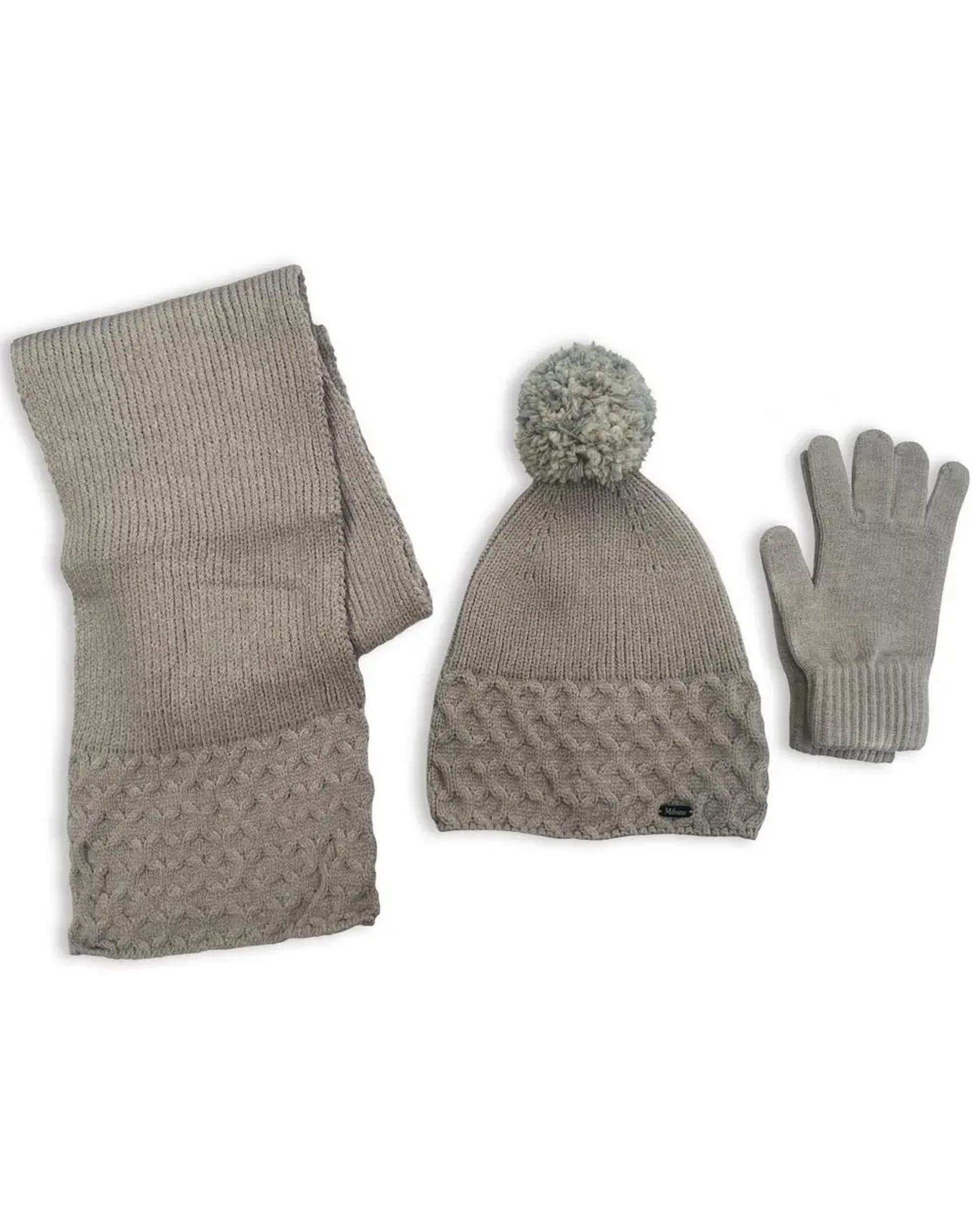 ست سه تکه کلاه و شال گردن و دستکش دخترانه نسکافه ای ملورینا Melorina کد 42110