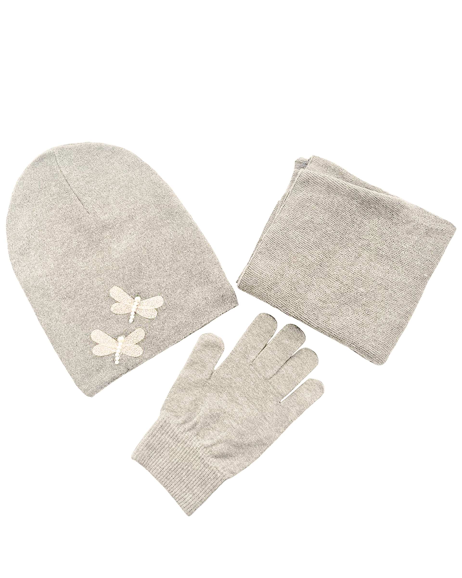 ست سه تکه کلاه و شال گردن و دستکش دخترانه سنجاقک کرم ملورینا Melorina کد 42111