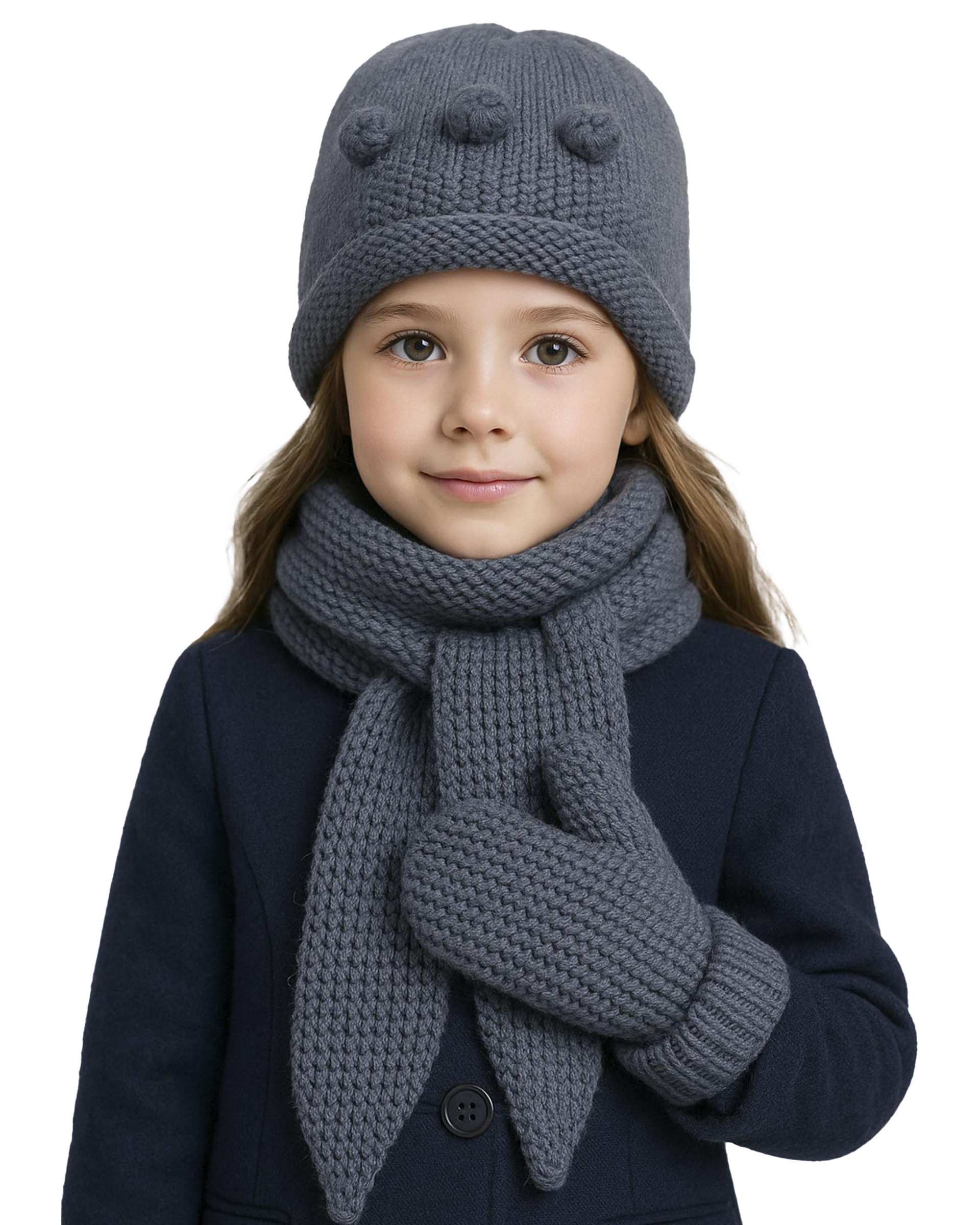 ست سه تکه کلاه و شال گردن و دستکش دخترانه آبی تیره ملورینا Melorina طرح تاج کد 9309