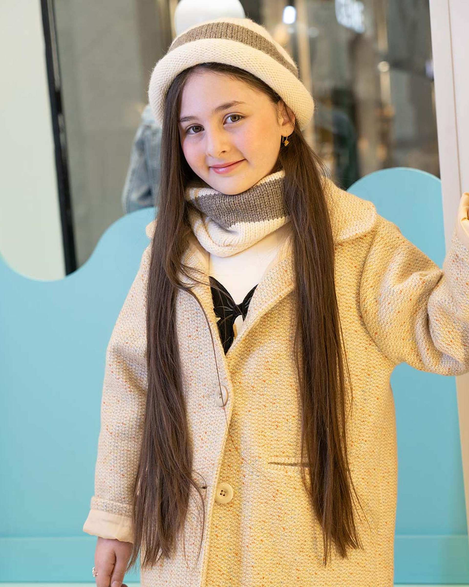 ست کلاه و شال گردن دخترانه نسکافه ای ملورینا Melorina کد 09310