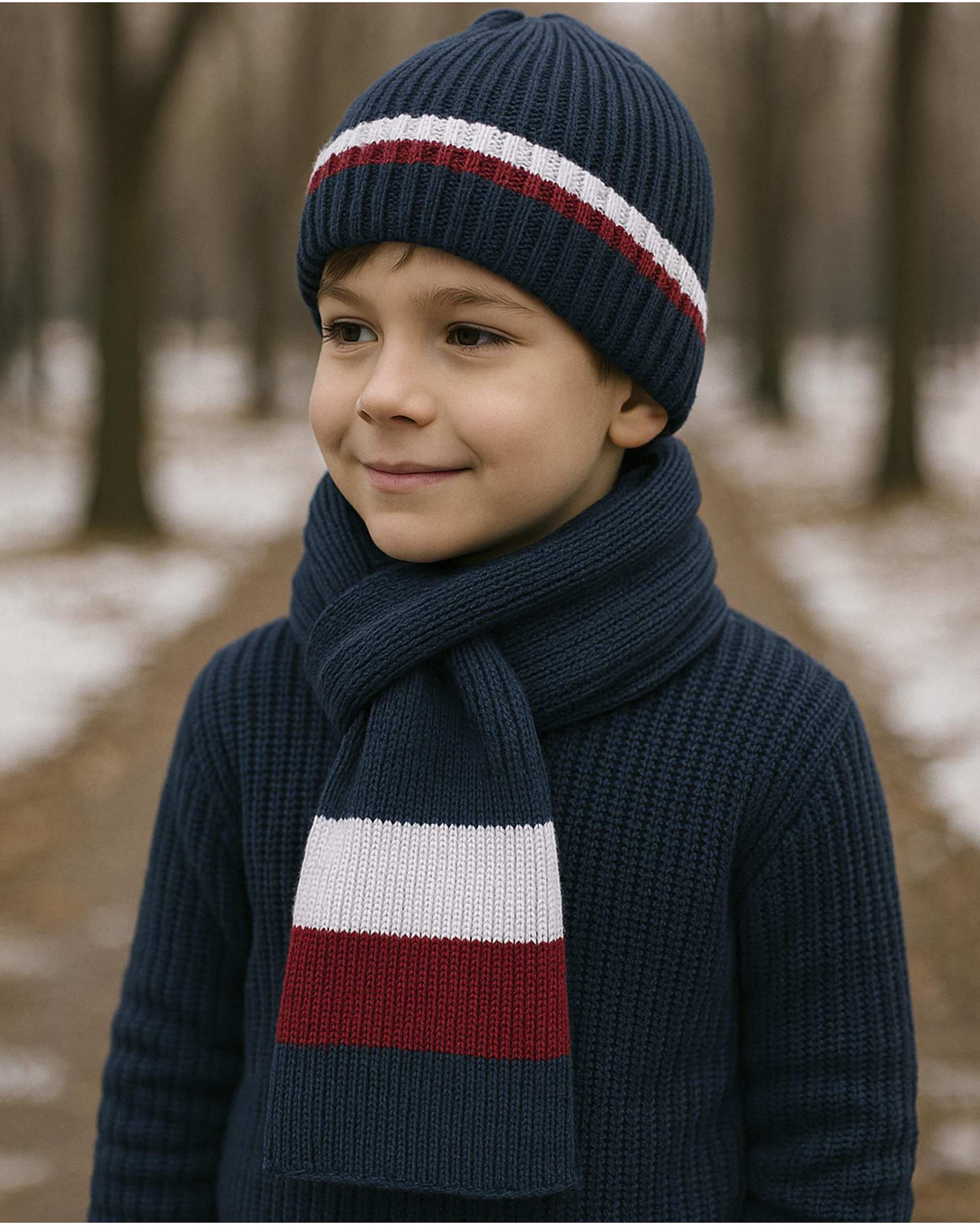 ست کلاه و شال گردن بچگانه ملورینا Melorina طرح ریپ حاشیه کد 09202