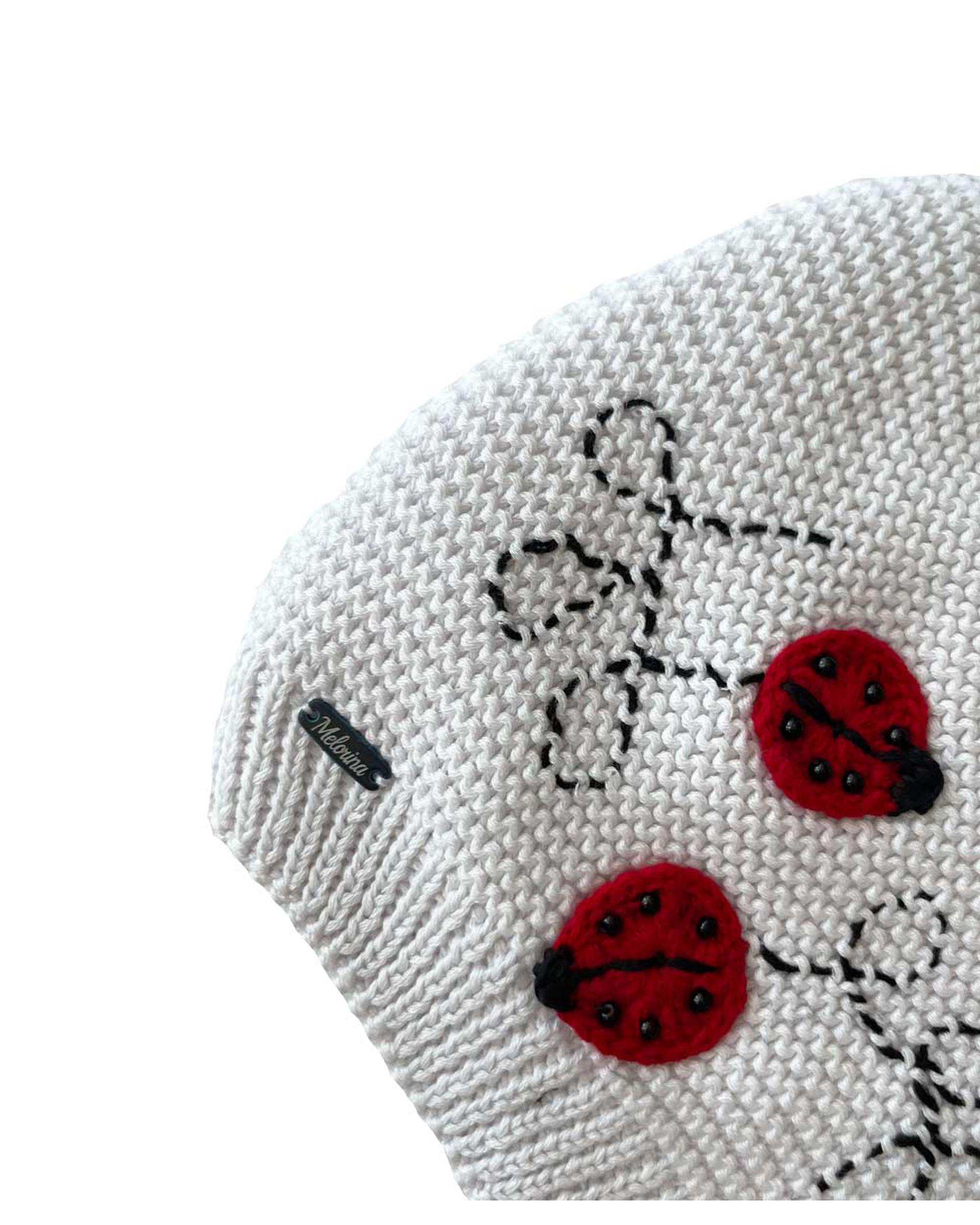 ست کلاه و شال گردن دخترانه سفید ملورینا Melorina طرح کفشدوزک کد 9110