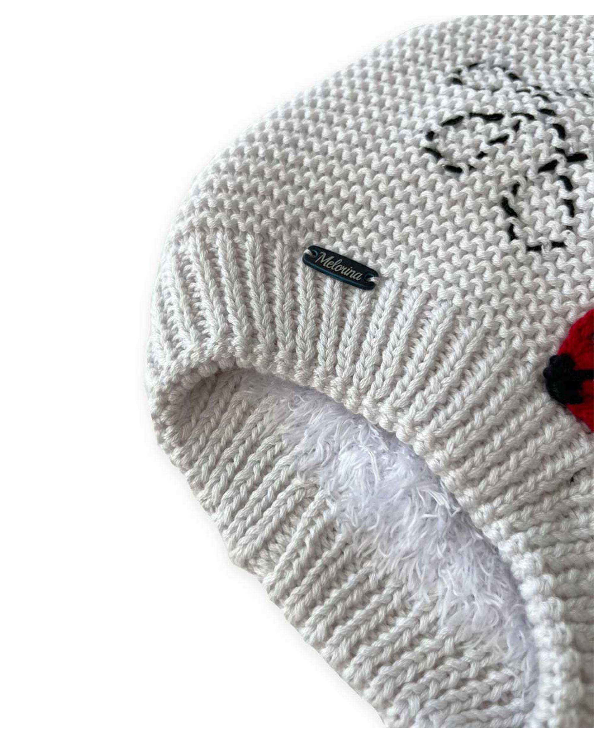 ست کلاه و شال گردن دخترانه سفید ملورینا Melorina طرح کفشدوزک کد 9110