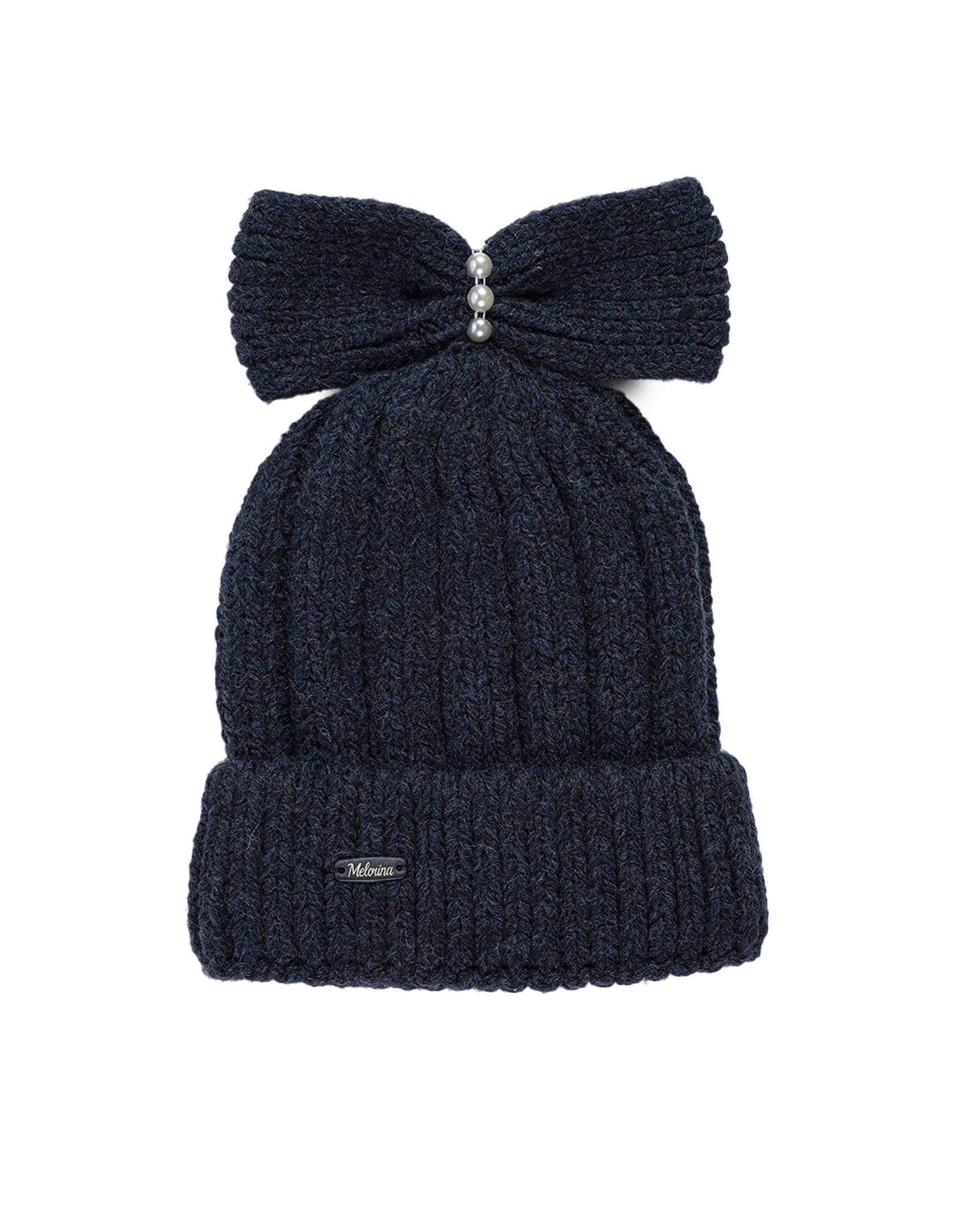 ست سه تکه کلاه و شال گردن و دستکش دخترانه پاپیون دار سرمه ای ملورینا Melorina کد 9114