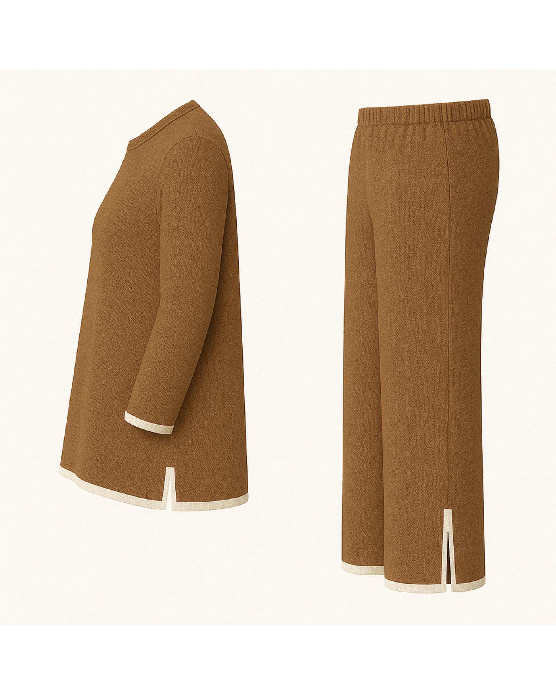 ست پلیور و شلوار بافت زنانه قهوه ای ورشه Vershe مدل نسترن 4