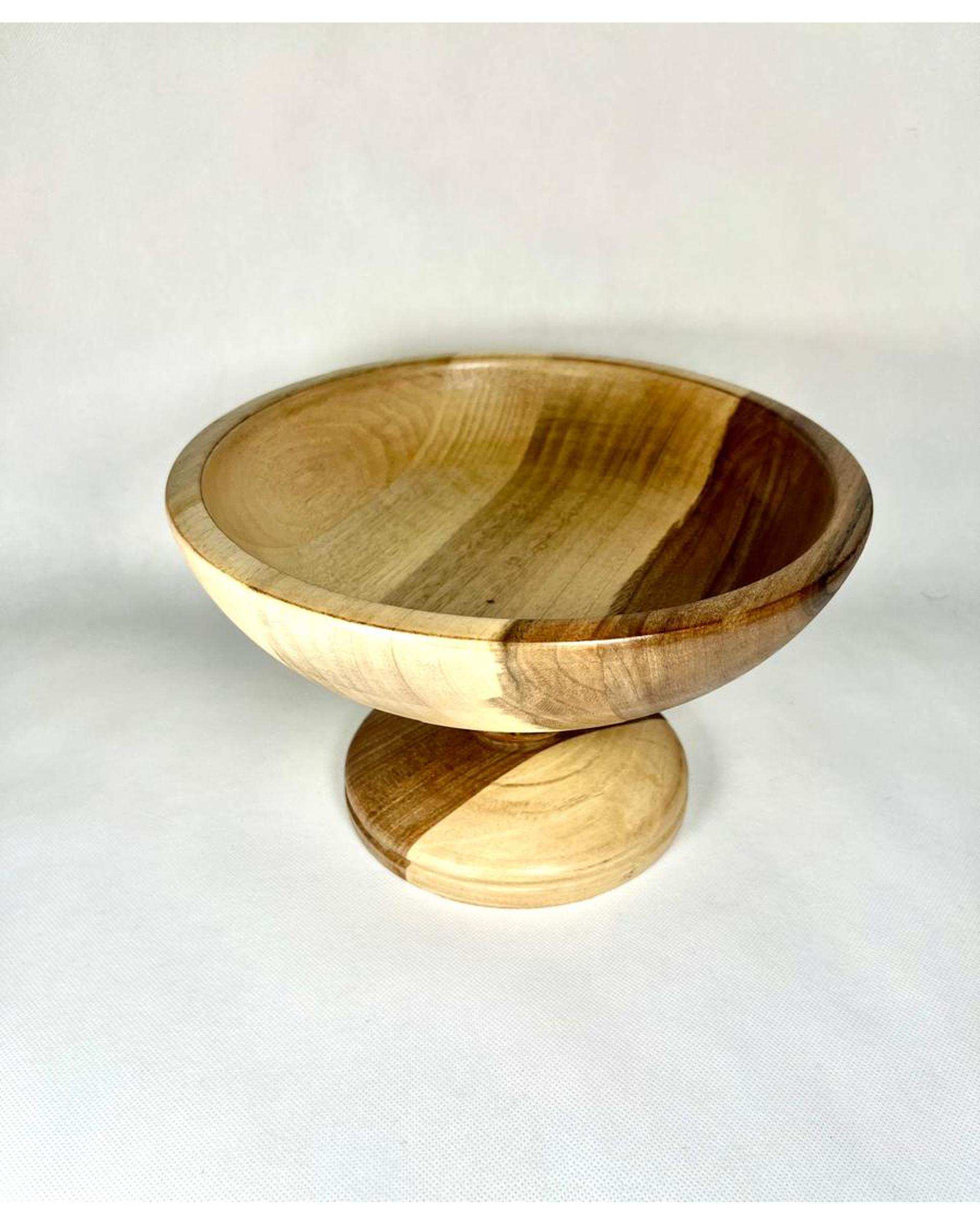 کاسه میوه خوری پایه دار چوب گردو هانشوود Hanshwood طرح دهنه باز قطر 25 سانتی متری