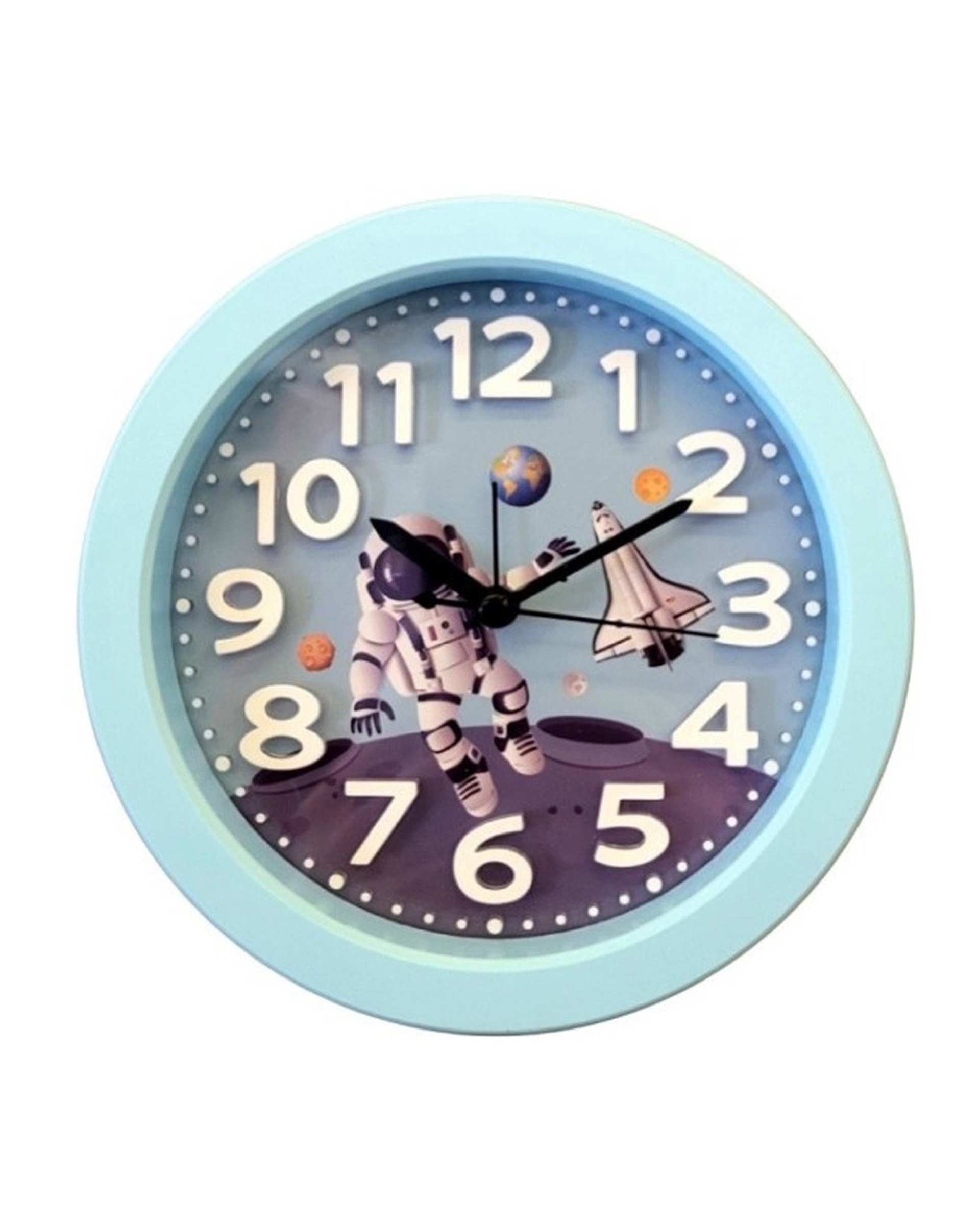 ساعت رومیزی عقربه ای زنگ دار آبی طرح فضانورد