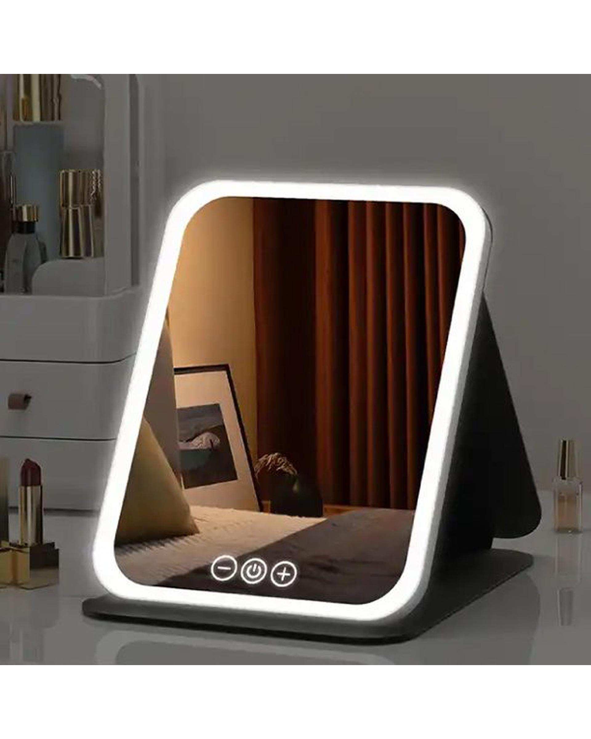 آینه آرایشی چراغ دار تاشو مشکی