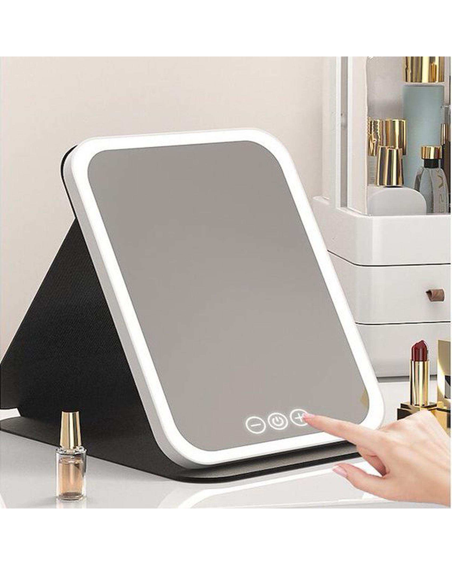 آینه آرایشی چراغ دار تاشو مشکی