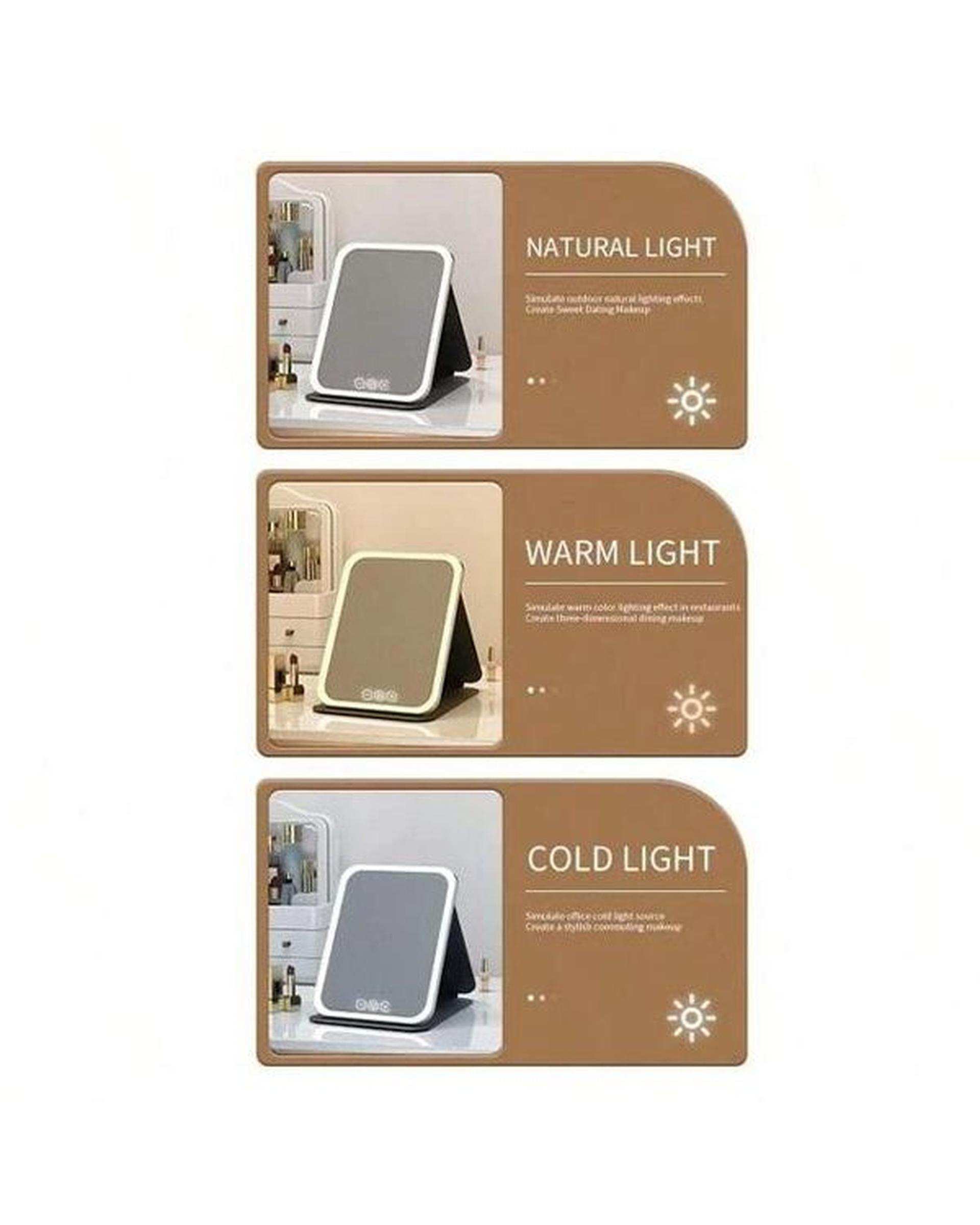 آینه آرایشی چراغ دار تاشو مشکی