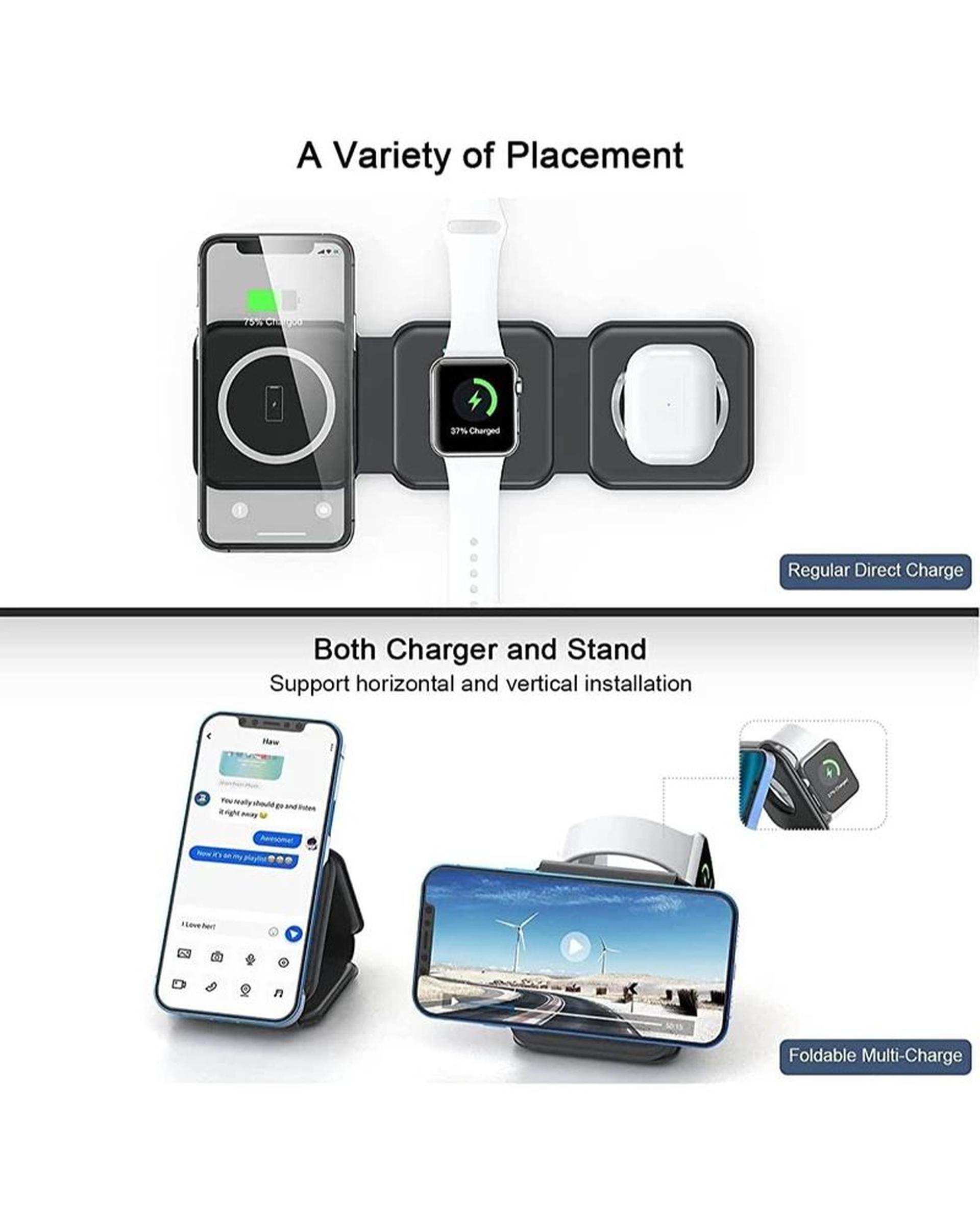 شارژر وایرلس تاشو سفید مدل 3in1