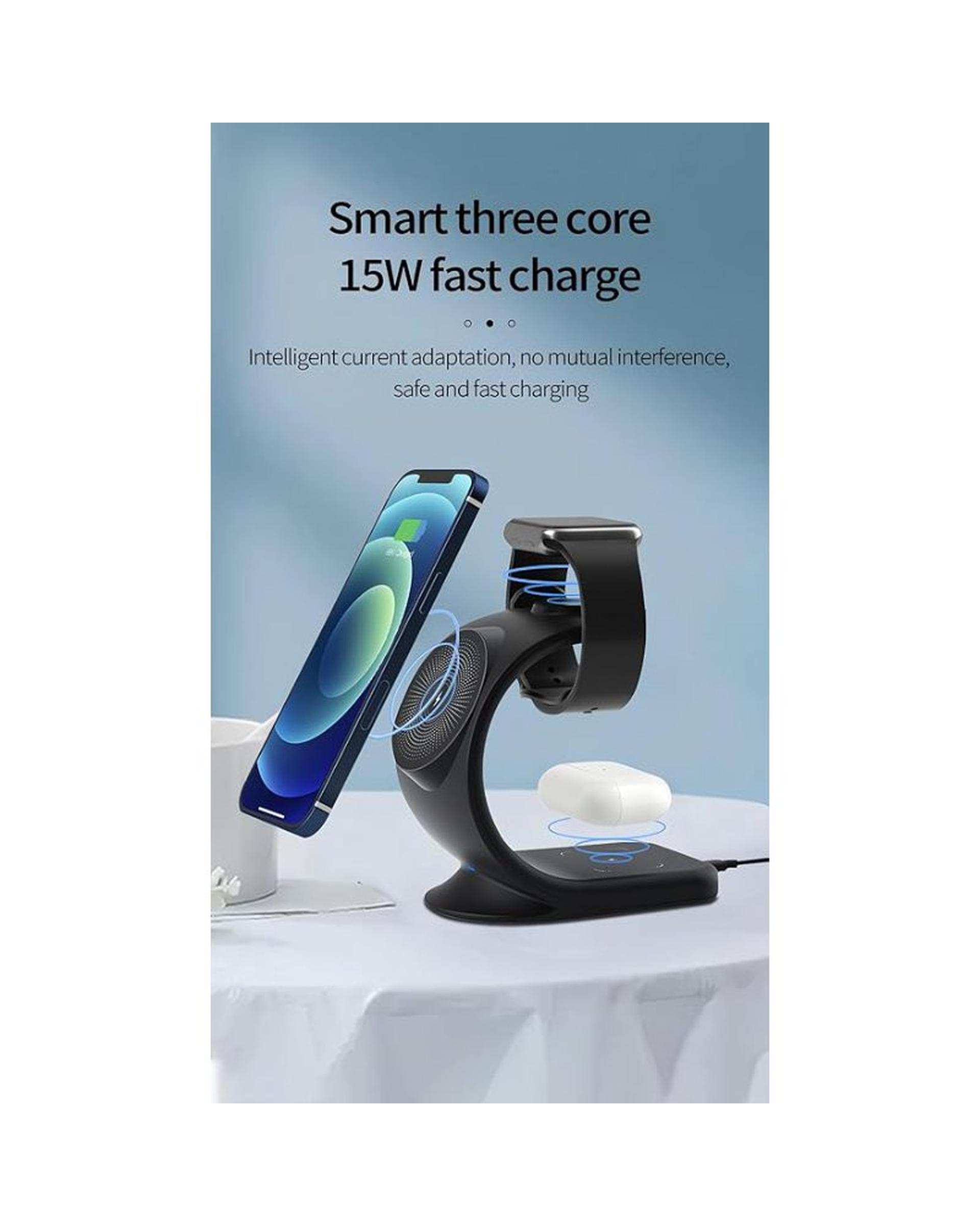 شارژر مغناطیسی وایرلس مشکی مدل maxwireless3in1