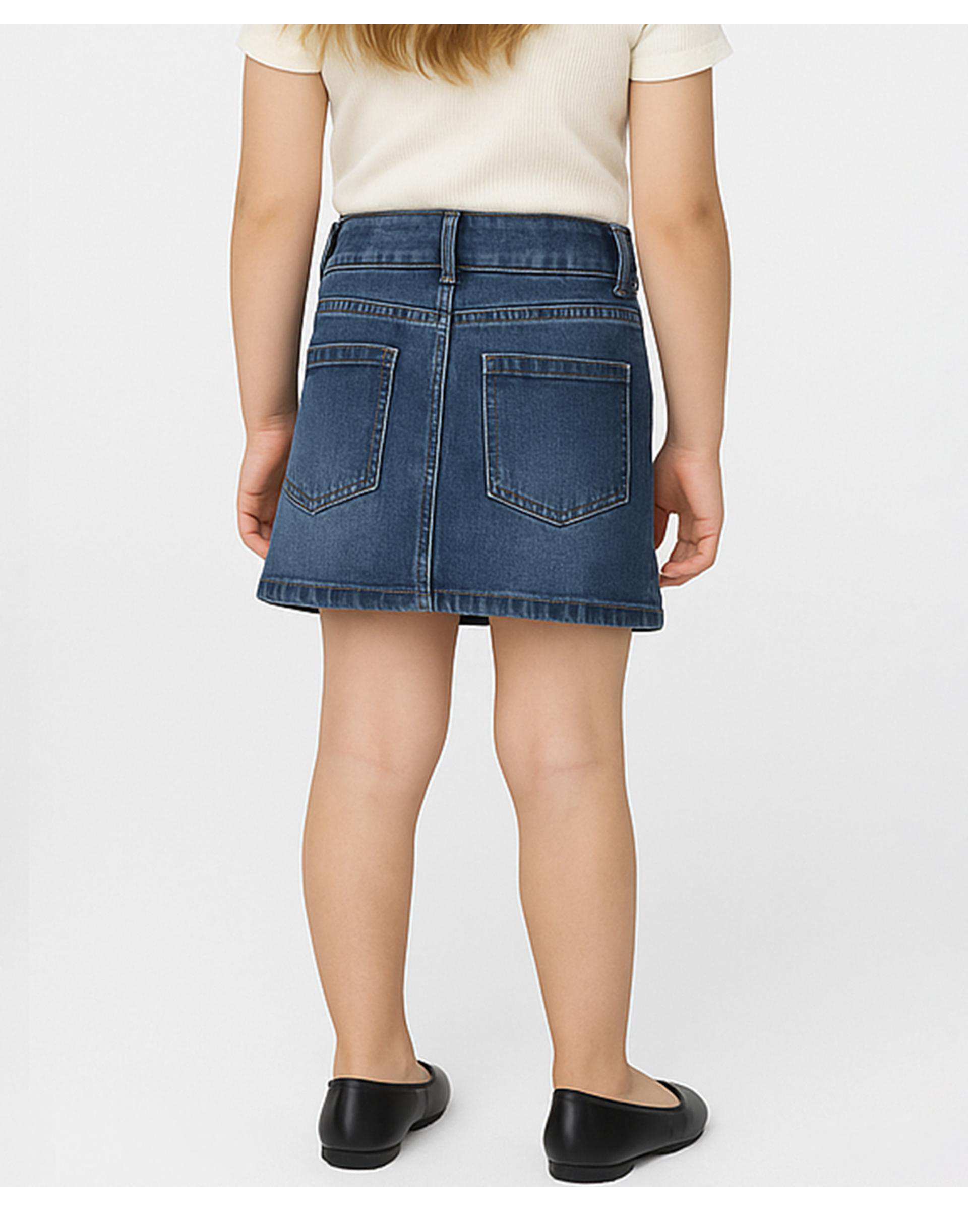 دامن جین دخترانه گلدوزی دار آبی ملورینا Melorina کد 42102