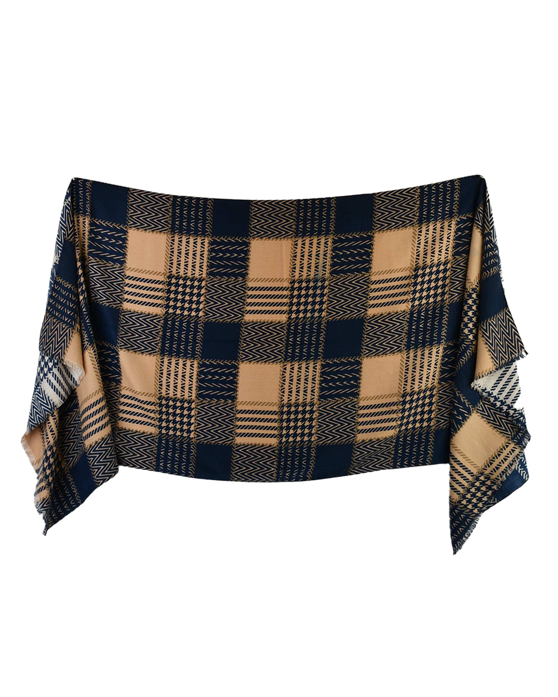 شال زنانه موهر سرمه ای کرم جی دو Gido طرح پیچازی