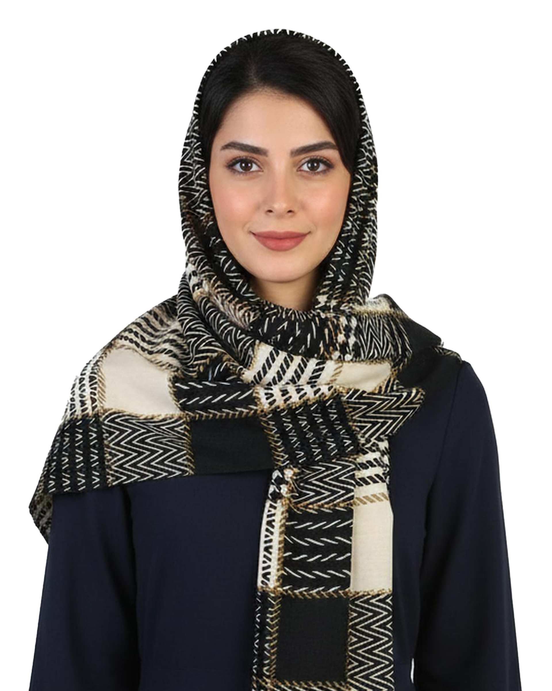 شال زنانه موهر مشکی کرم جی دو Gido طرح پیچازی