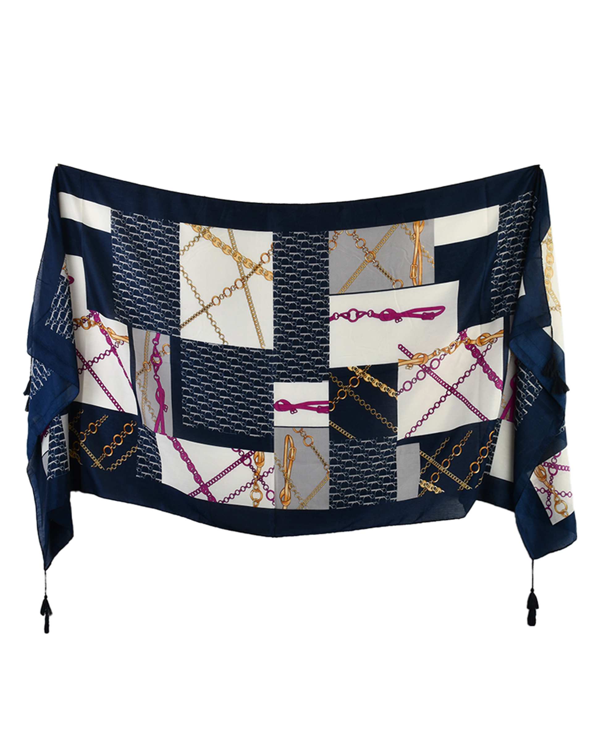 شال زنانه نخی سرمه ای جی دو Gido طرح هرمس