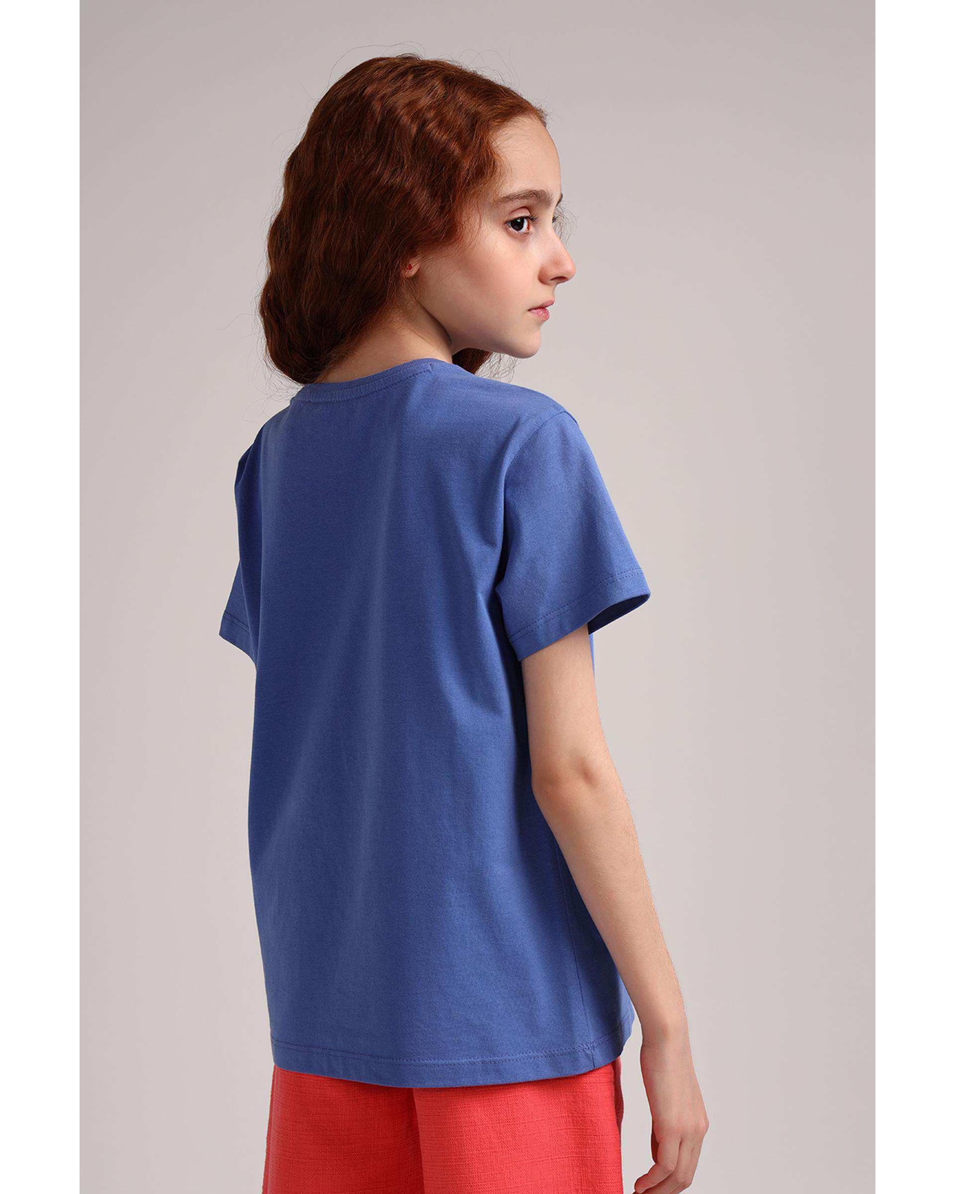 تی شرت دخترانه تکه دوزی آبی تیره سارک Sarak مدل 3905