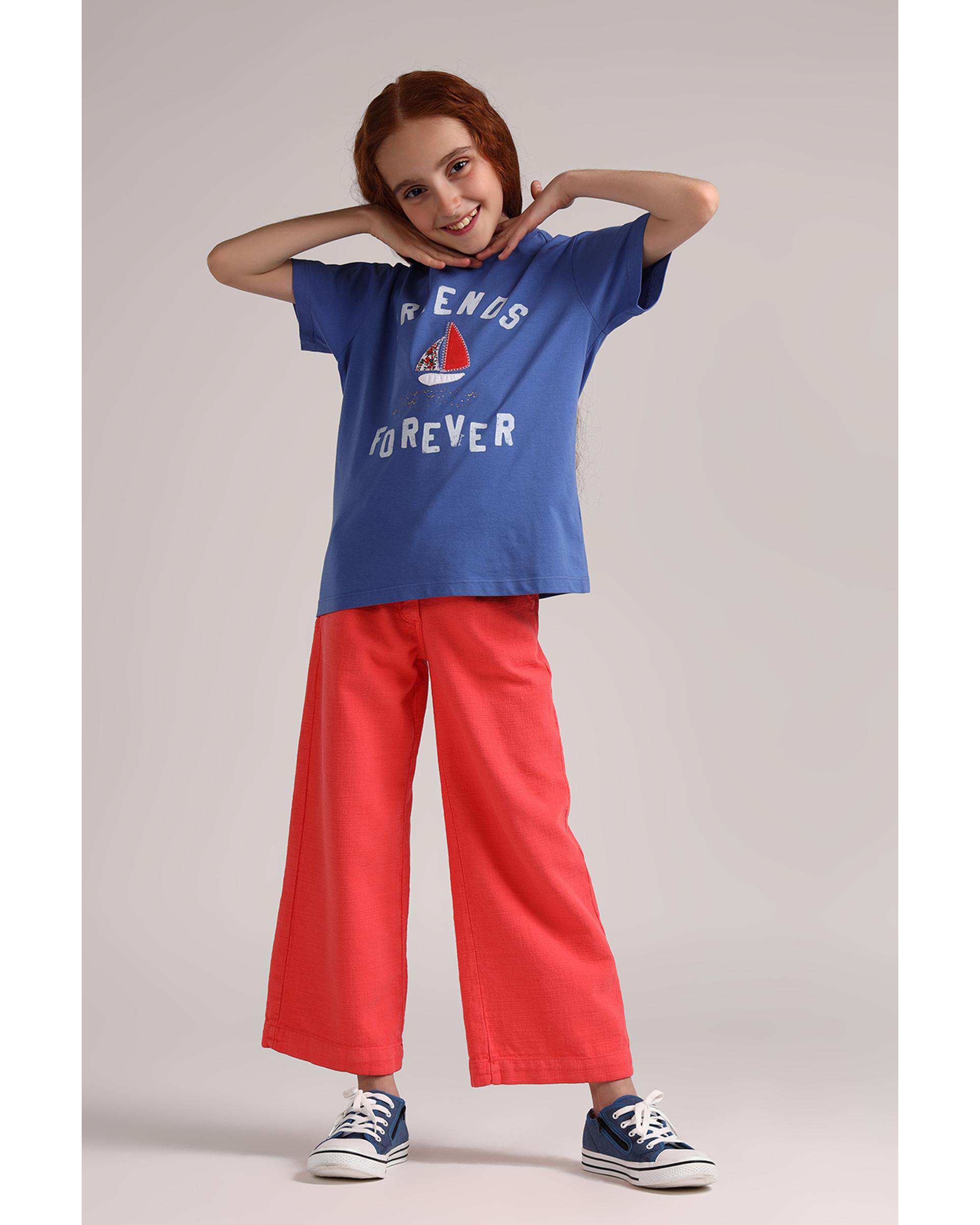 تی شرت دخترانه تکه دوزی آبی تیره سارک Sarak مدل 3905