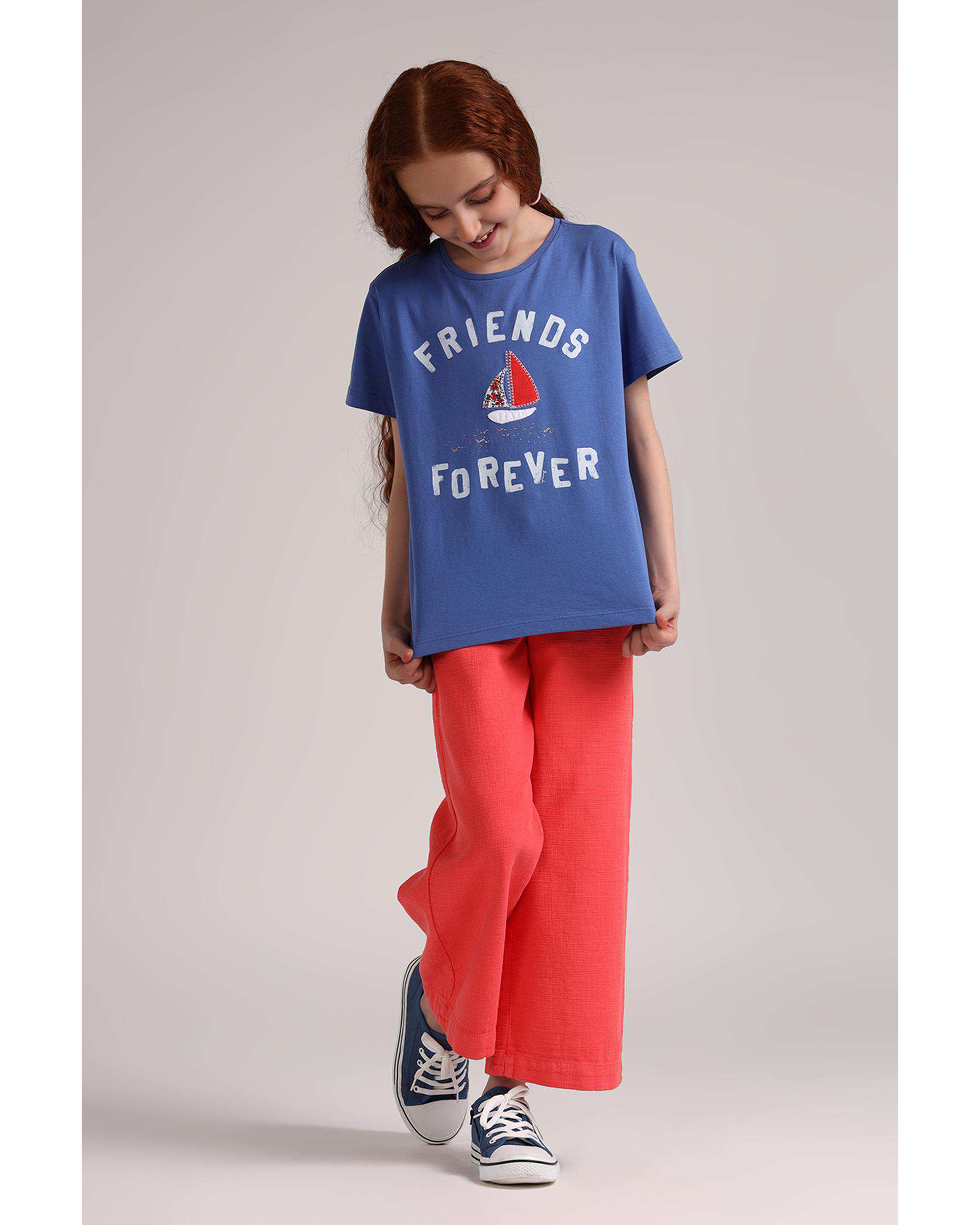 تی شرت دخترانه تکه دوزی آبی تیره سارک Sarak مدل 3905