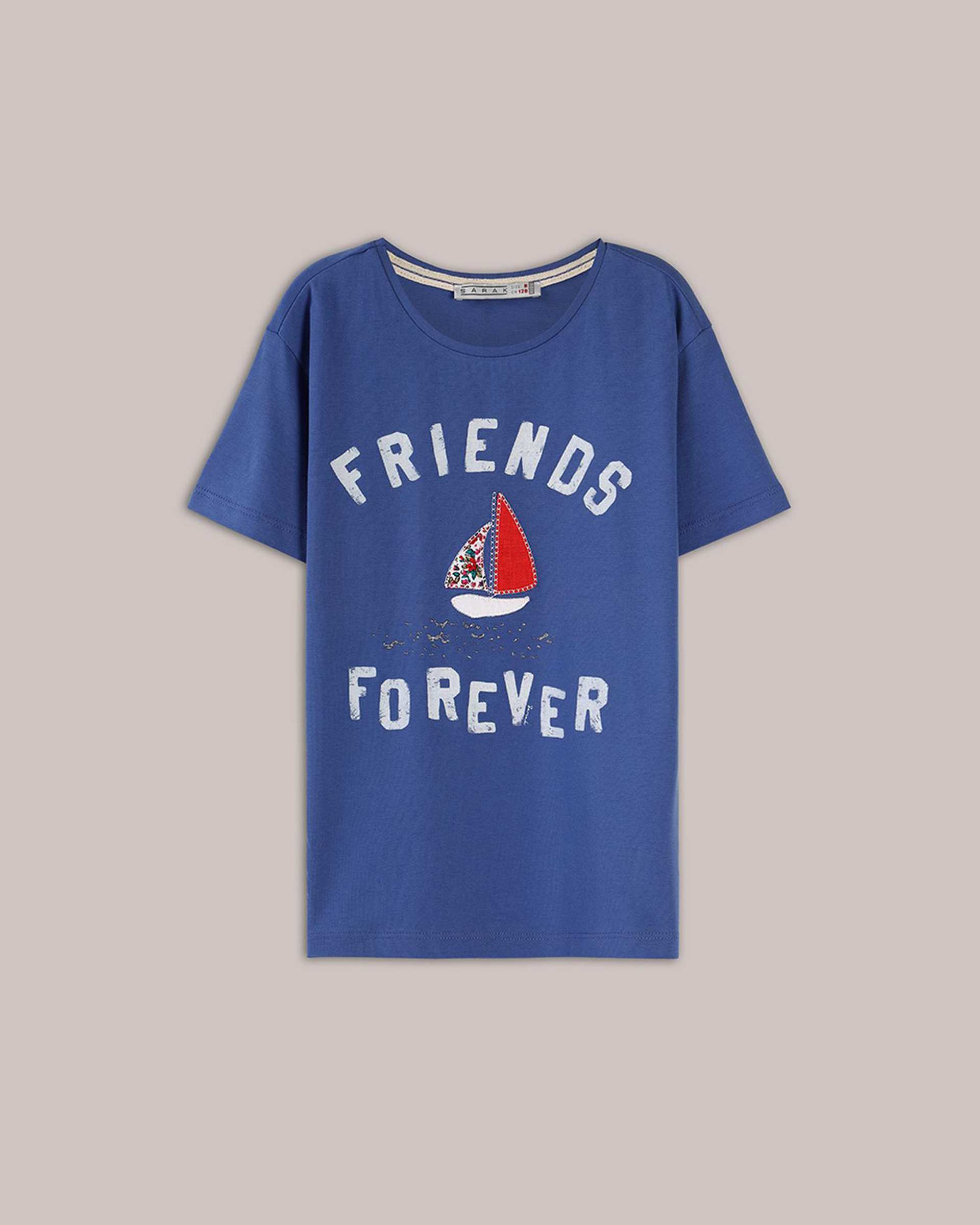 تی شرت دخترانه تکه دوزی آبی تیره سارک Sarak مدل 3905