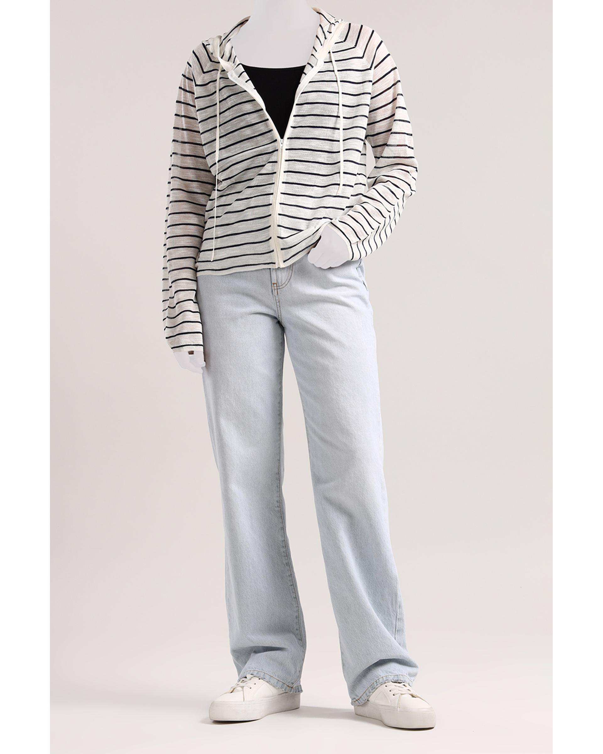 سویشرت زنانه زیپ دار سفید مشکی سارک Sarak مدل 5132