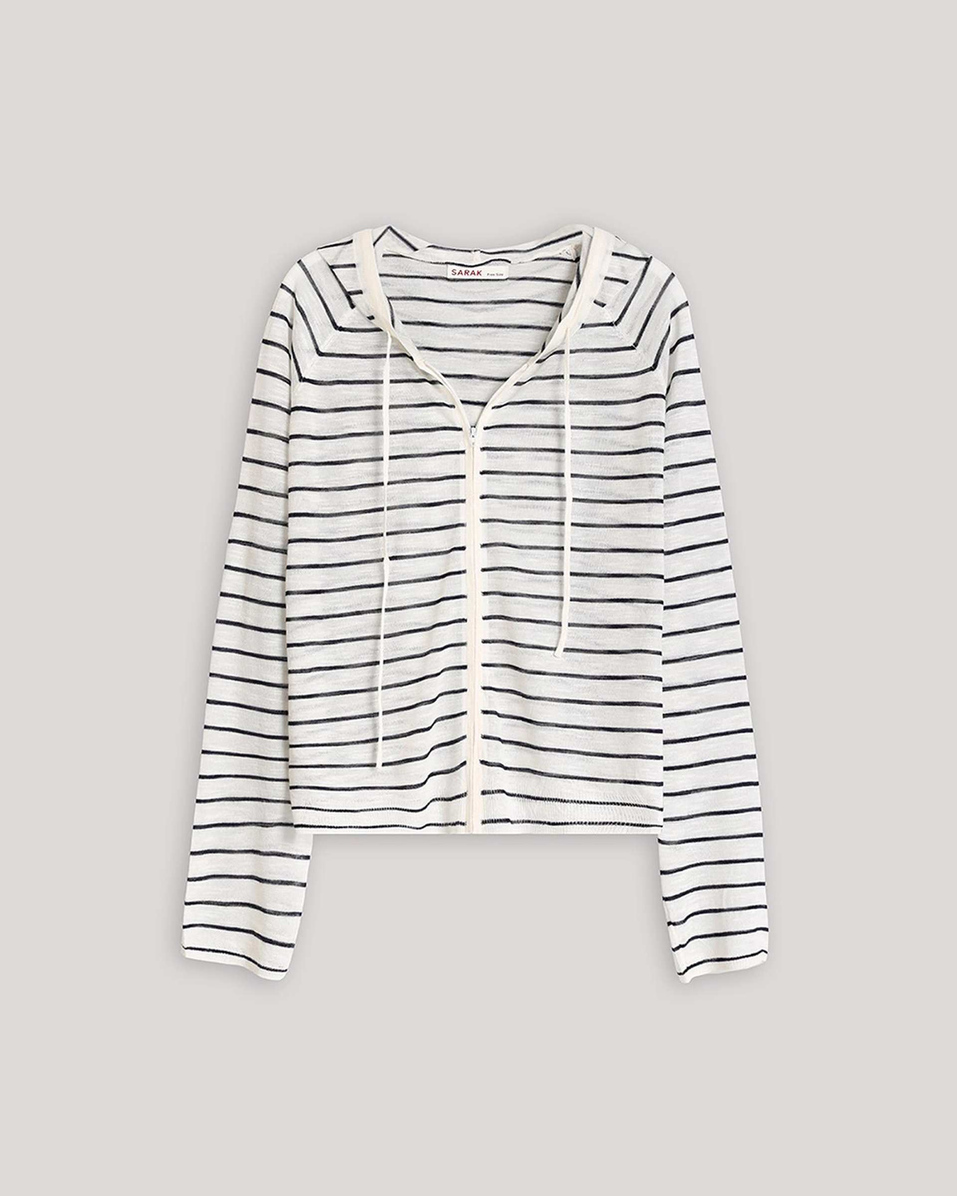سویشرت زنانه زیپ دار سفید مشکی سارک Sarak مدل 5132