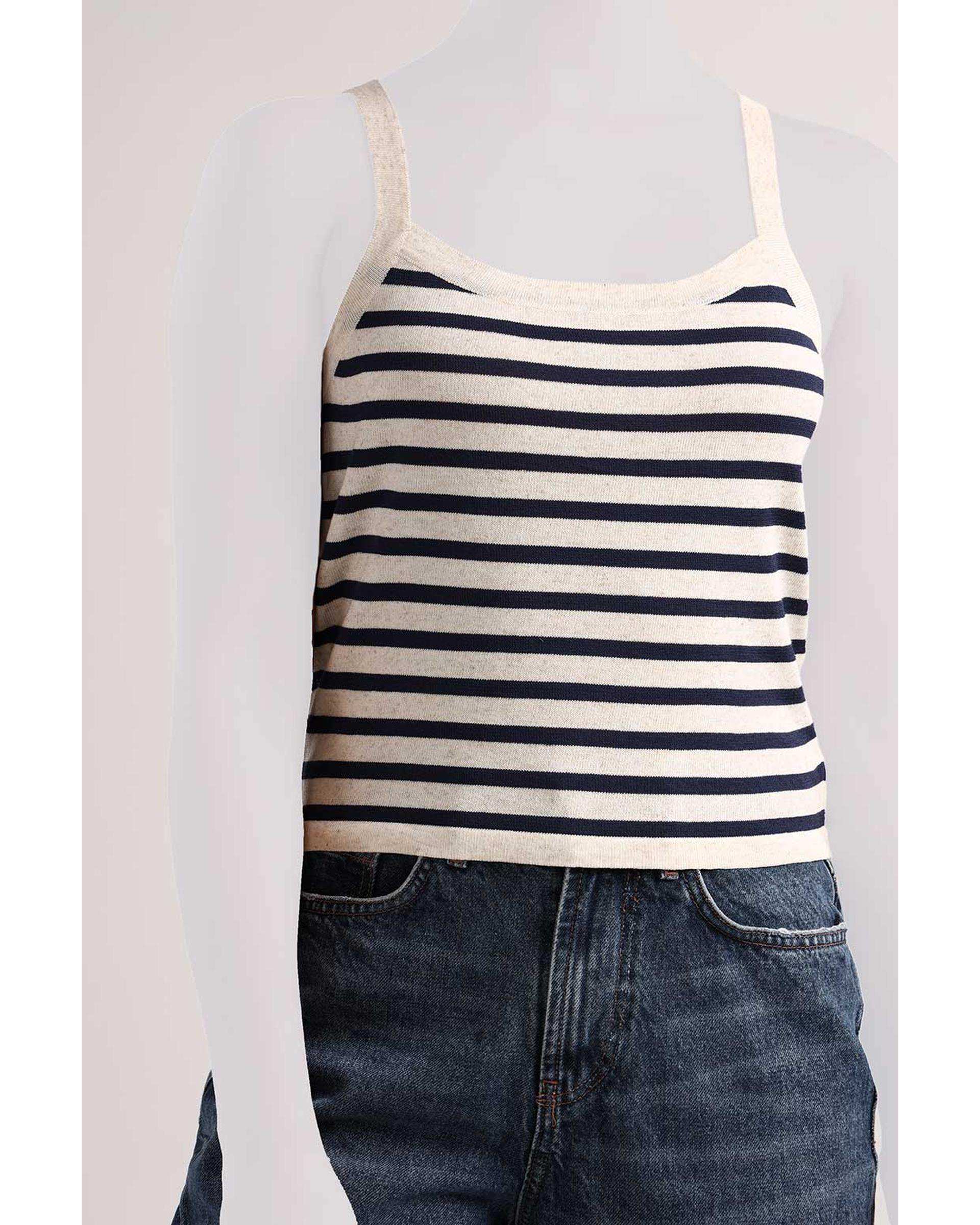 تاپ بندی زنانه راه راه سفید سارک Sarak مدل 5140