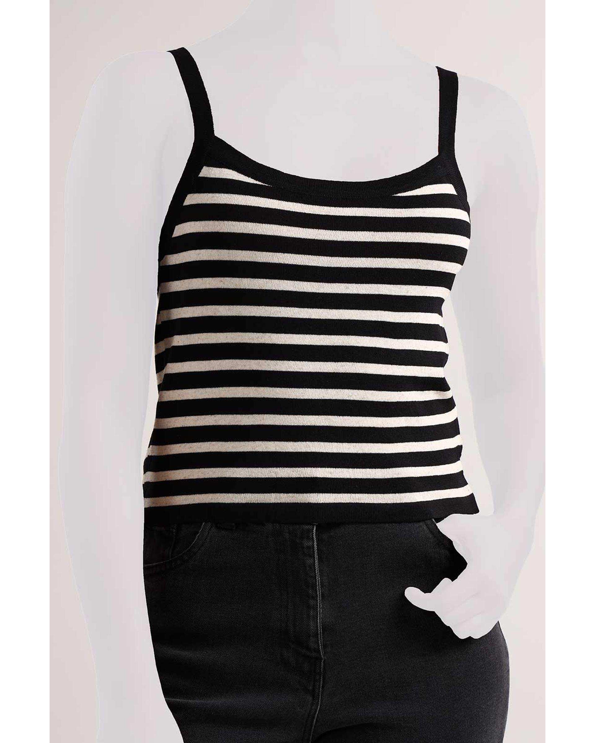 تاپ بندی زنانه راه راه مشکی سارک Sarak مدل 5140