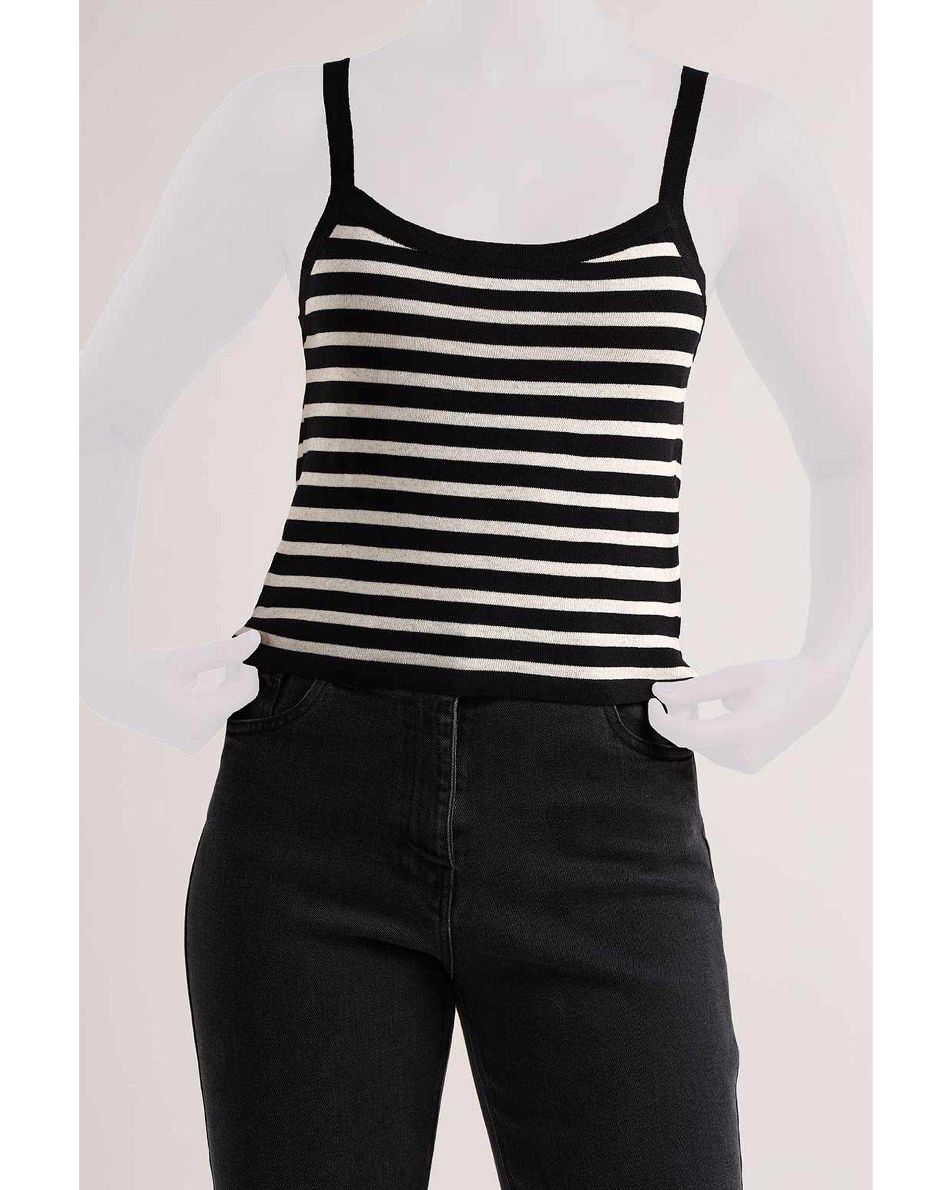 تاپ بندی زنانه راه راه مشکی سارک Sarak مدل 5140