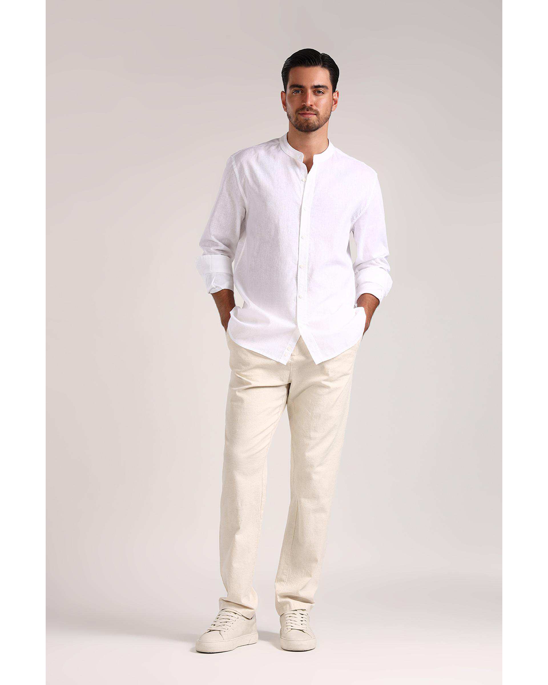 پیراهن مردانه یقه ایستاده سفید سارک Sarak مدل 4735