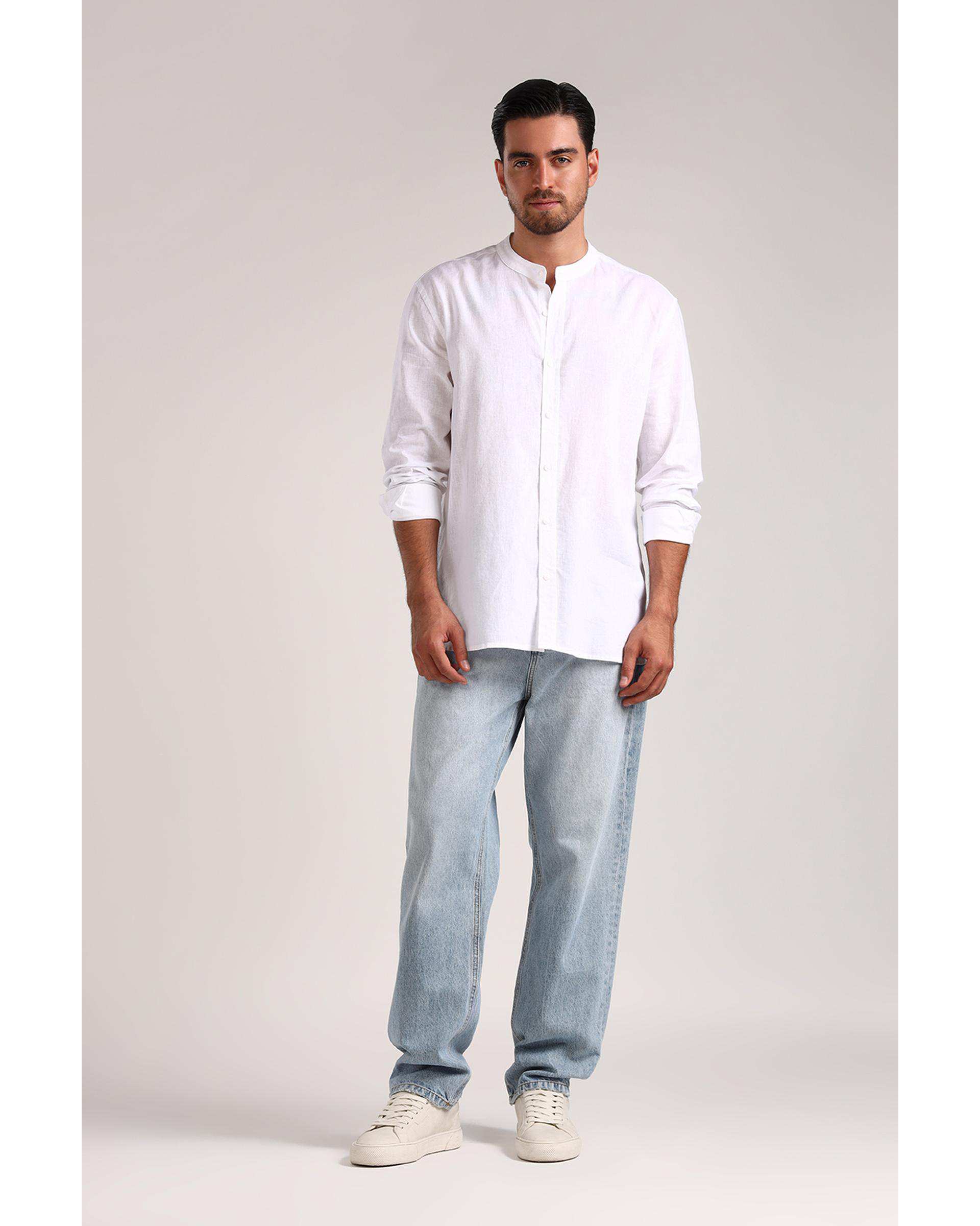 پیراهن مردانه یقه ایستاده سفید سارک Sarak مدل 4735