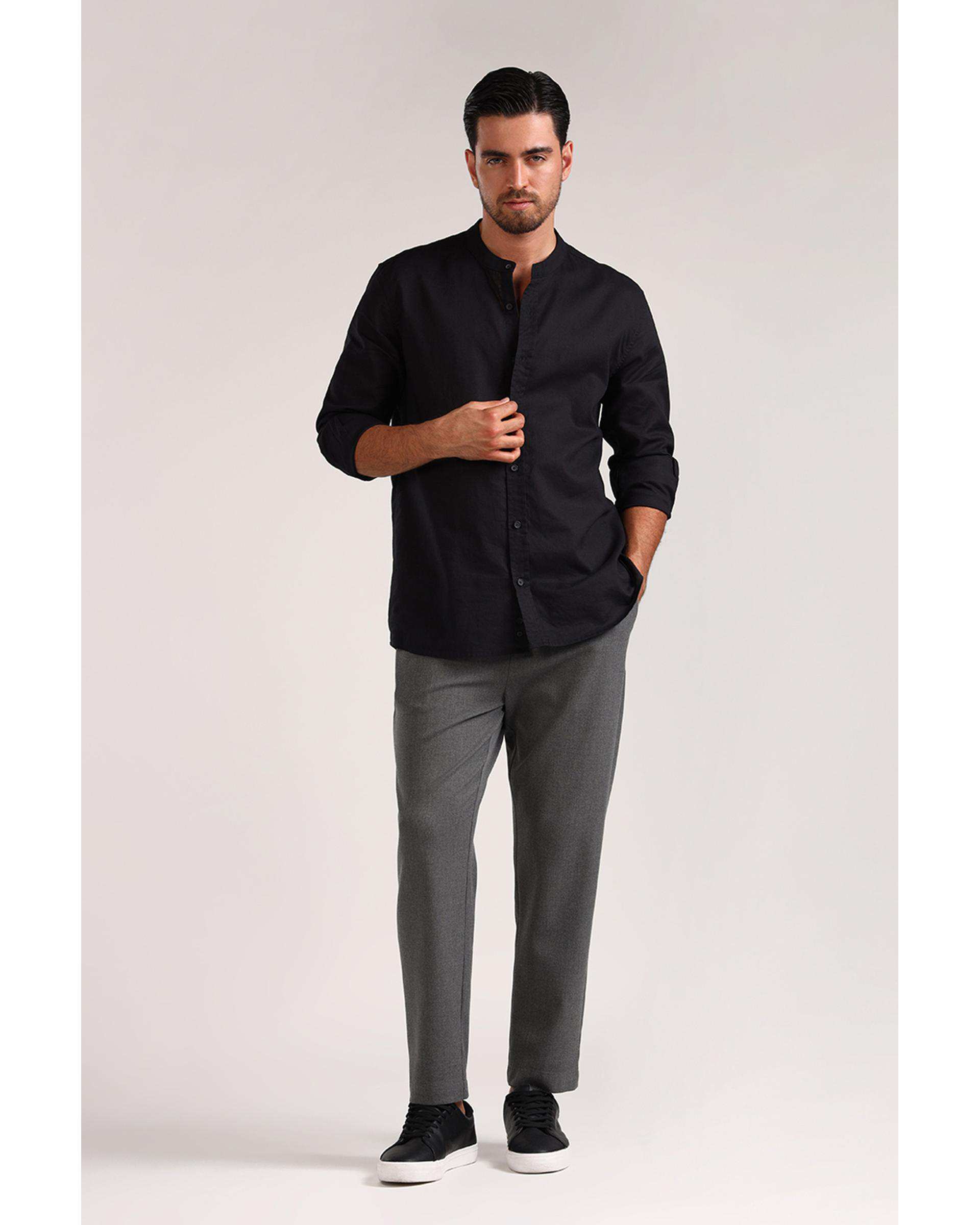 پیراهن مردانه یقه ایستاده مشکی سارک Sarak مدل 4735