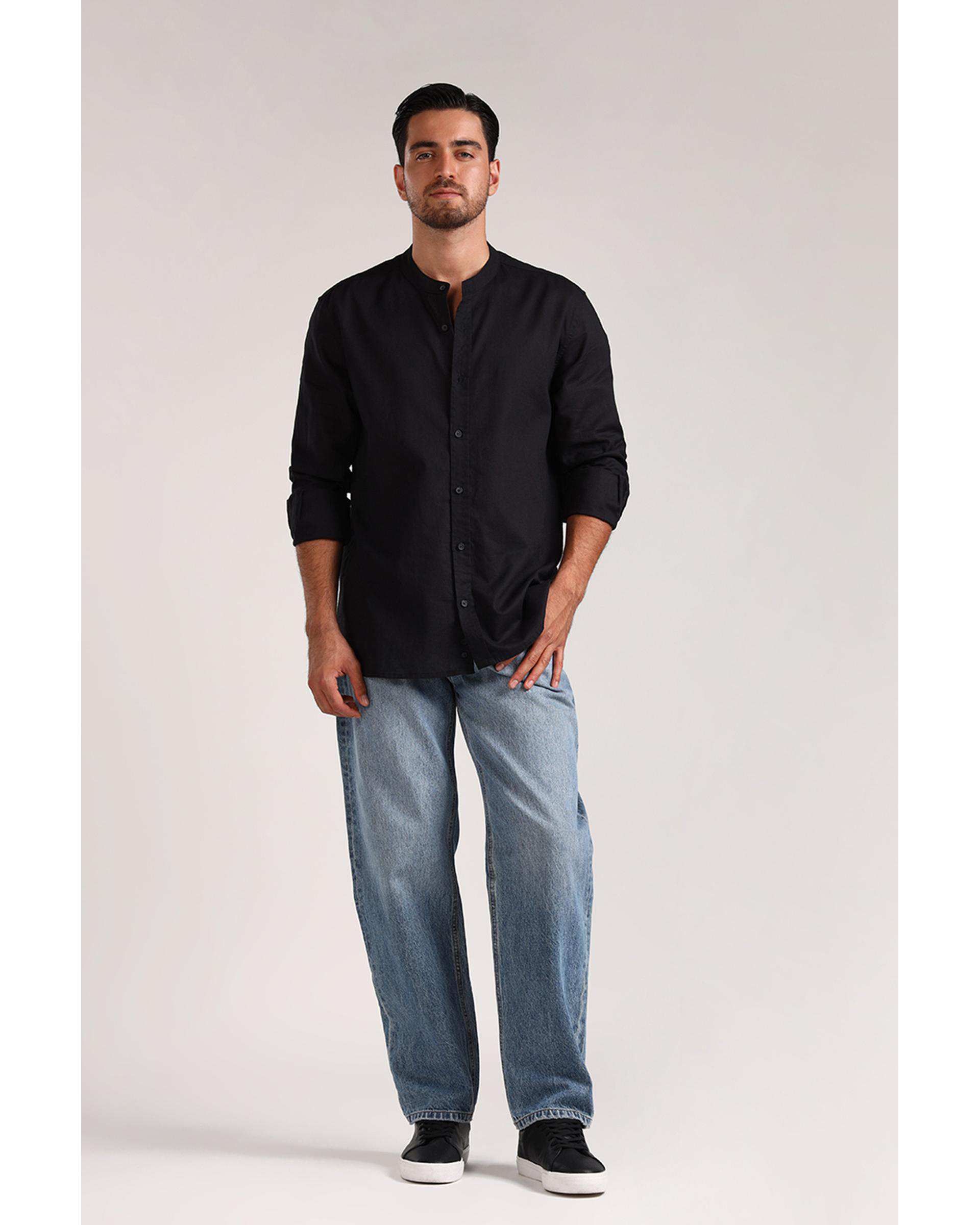 پیراهن مردانه یقه ایستاده مشکی سارک Sarak مدل 4735