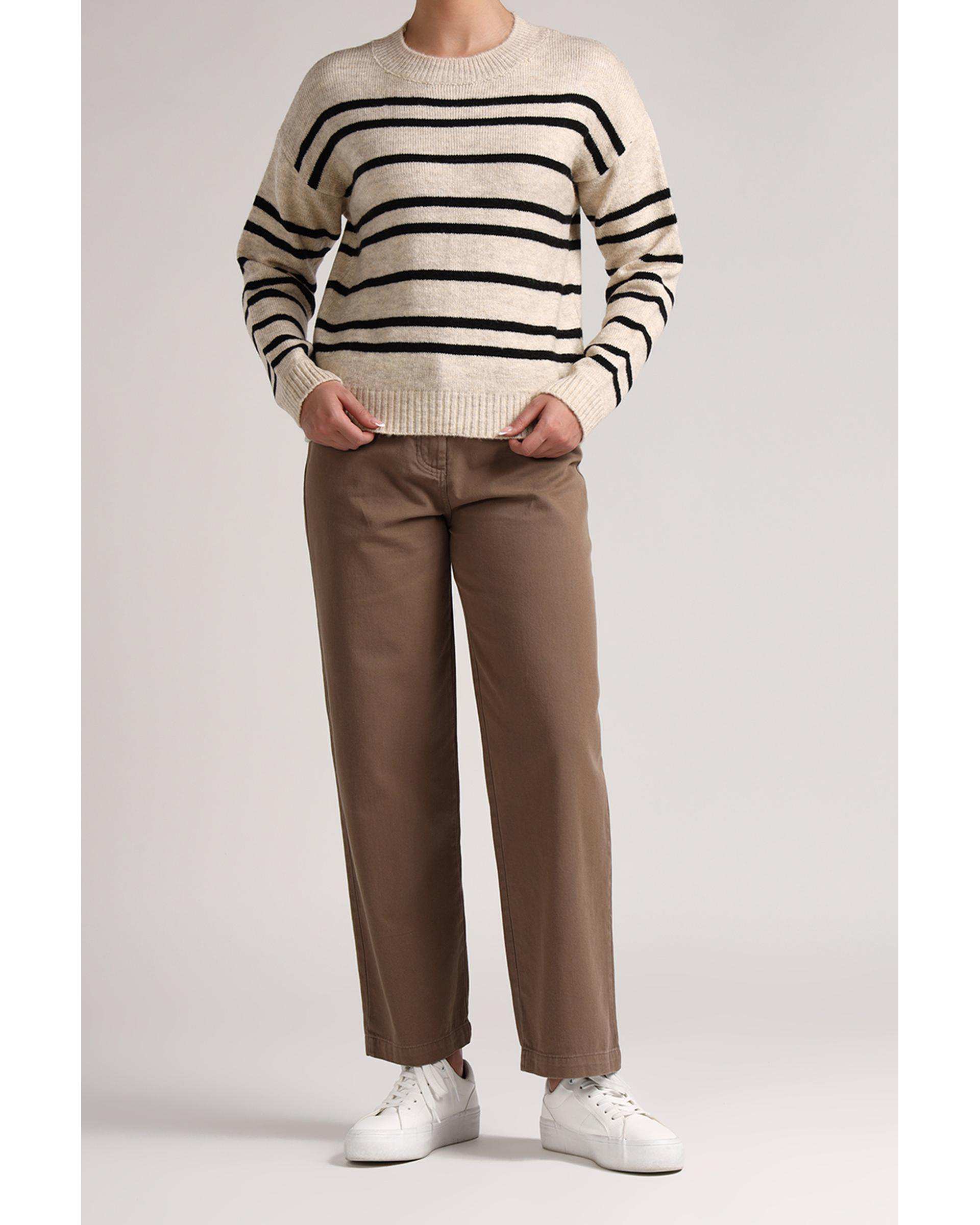 پلیور زنانه راه راه کرم مشکی سارک Sarak مدل 4278