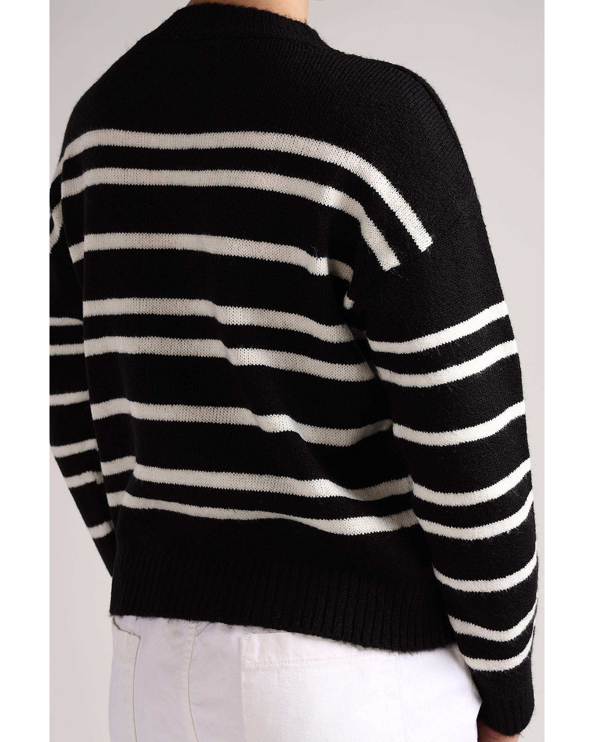 پلیور زنانه راه راه مشکی سفید سارک Sarak مدل 4278