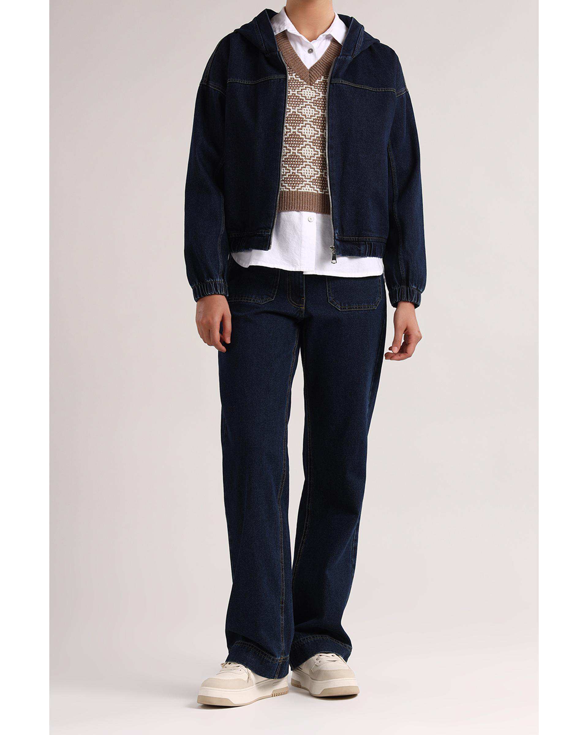 سویشرت جین زنانه آبی تیره سارک Sarak مدل 4513