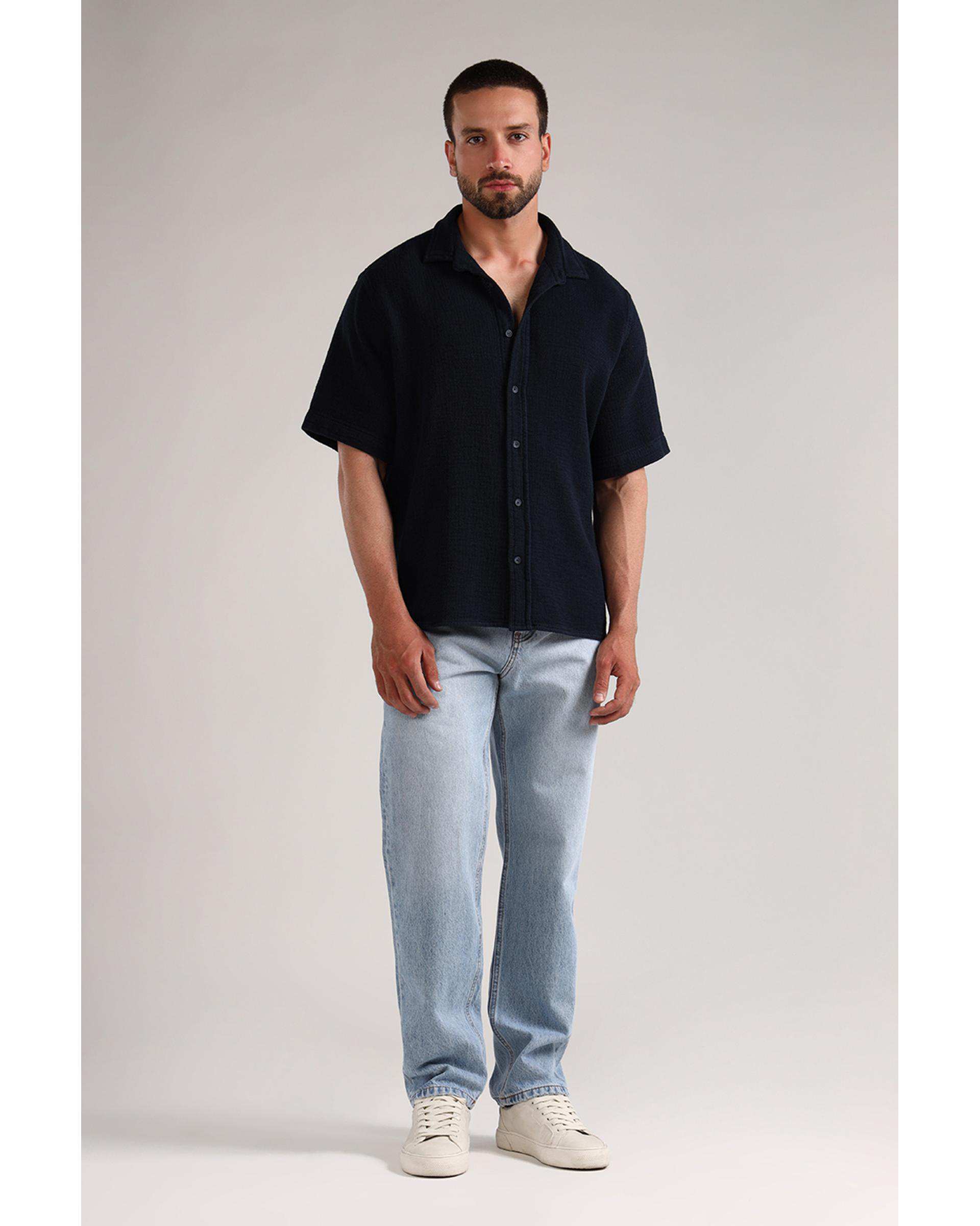 پیراهن مردانه آستین کوتاه سرمه ای سارک Sarak مدل 4702