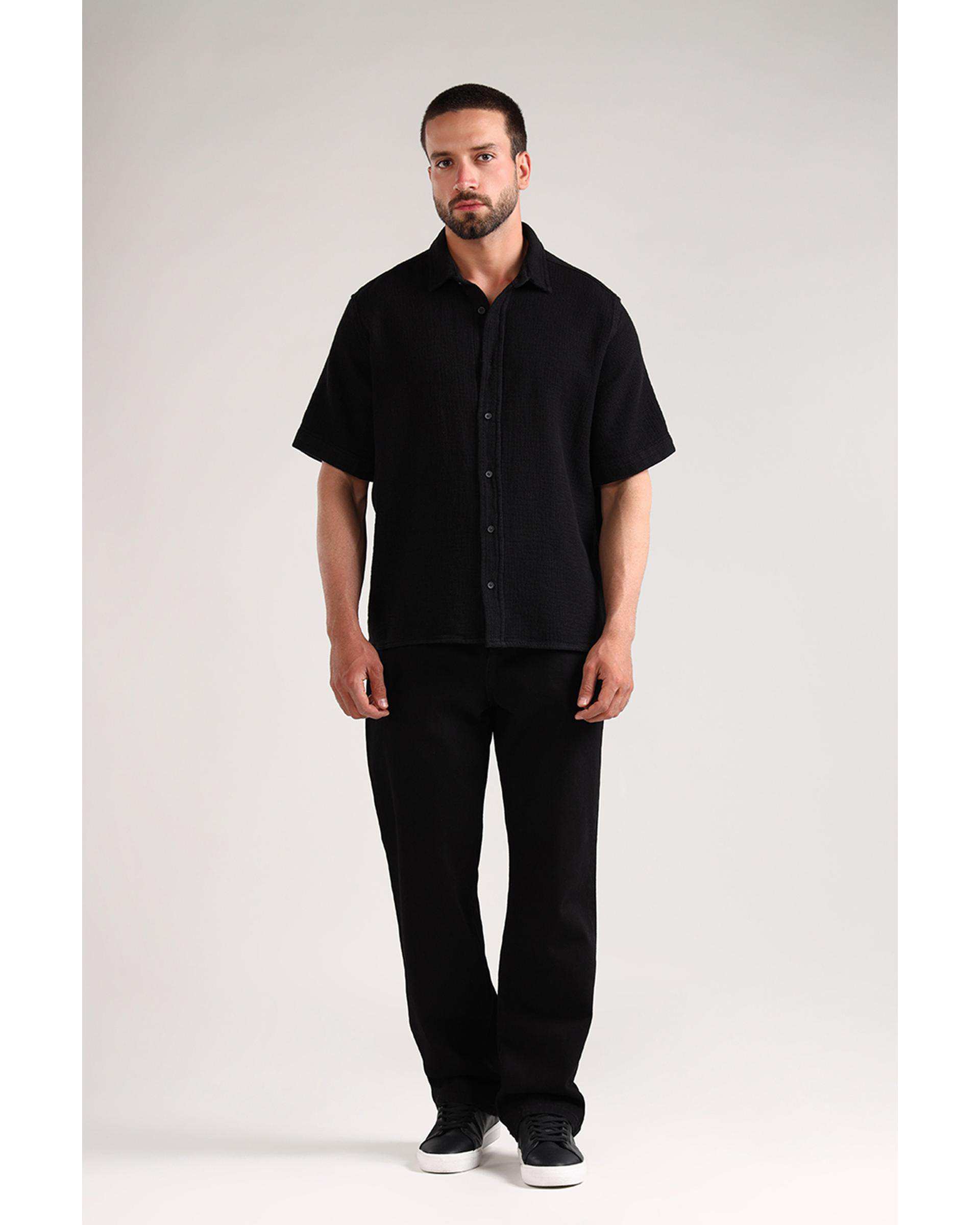 پیراهن مردانه آستین کوتاه مشکی سارک Sarak مدل 4702