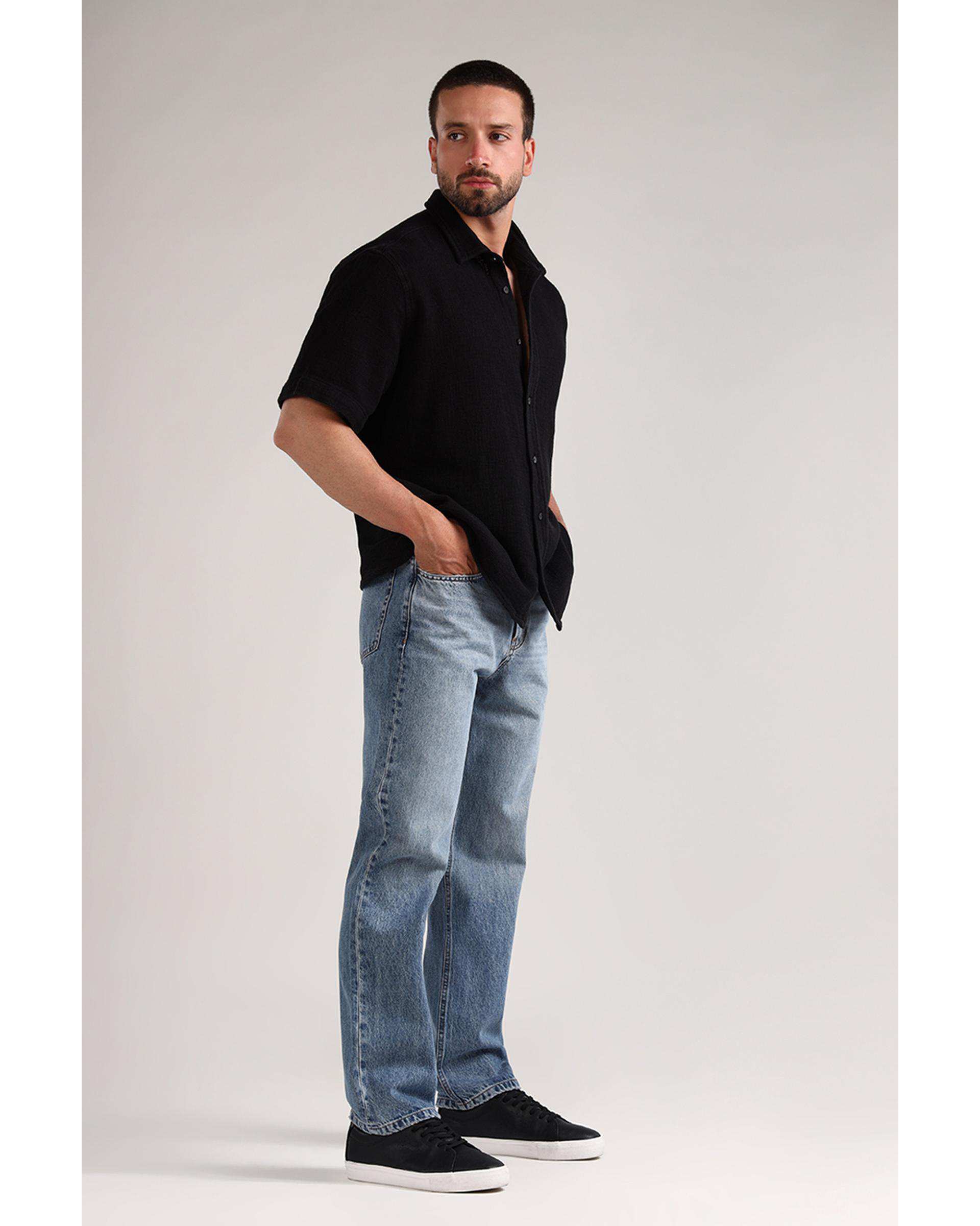 پیراهن مردانه آستین کوتاه مشکی سارک Sarak مدل 4702