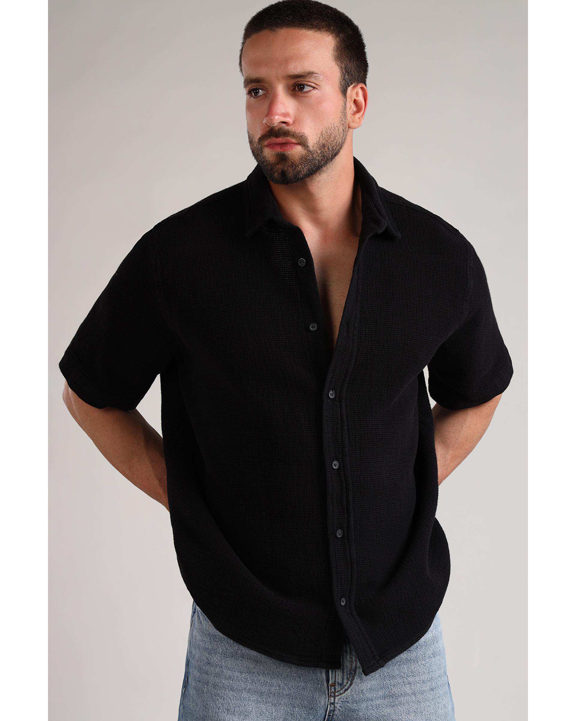 پیراهن مردانه آستین کوتاه مشکی سارک Sarak مدل 4702