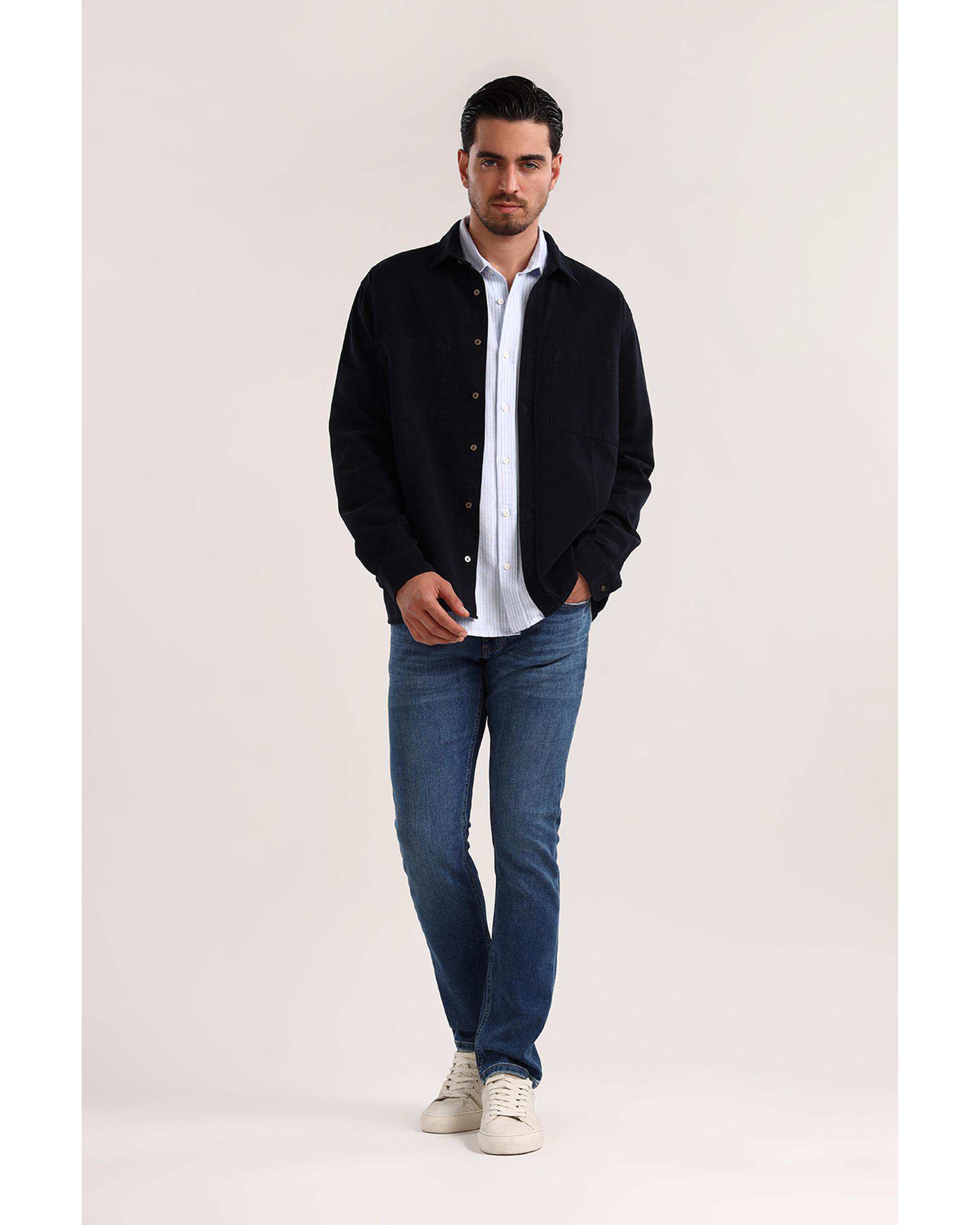 پیراهن مردانه دو جیب سرمه ای تیره سارک Sarak مدل 4700